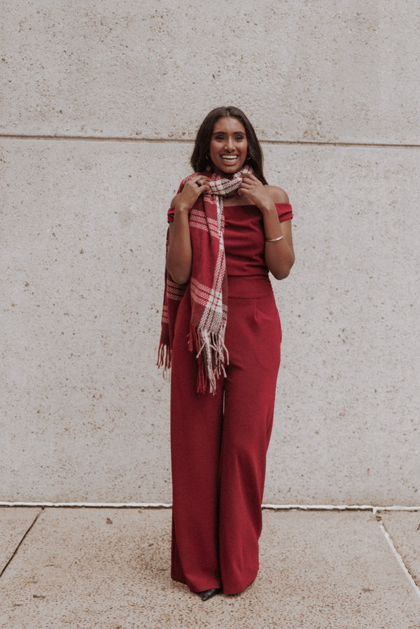 ACCESSORIES Abigail Scarf - Burgundy Check