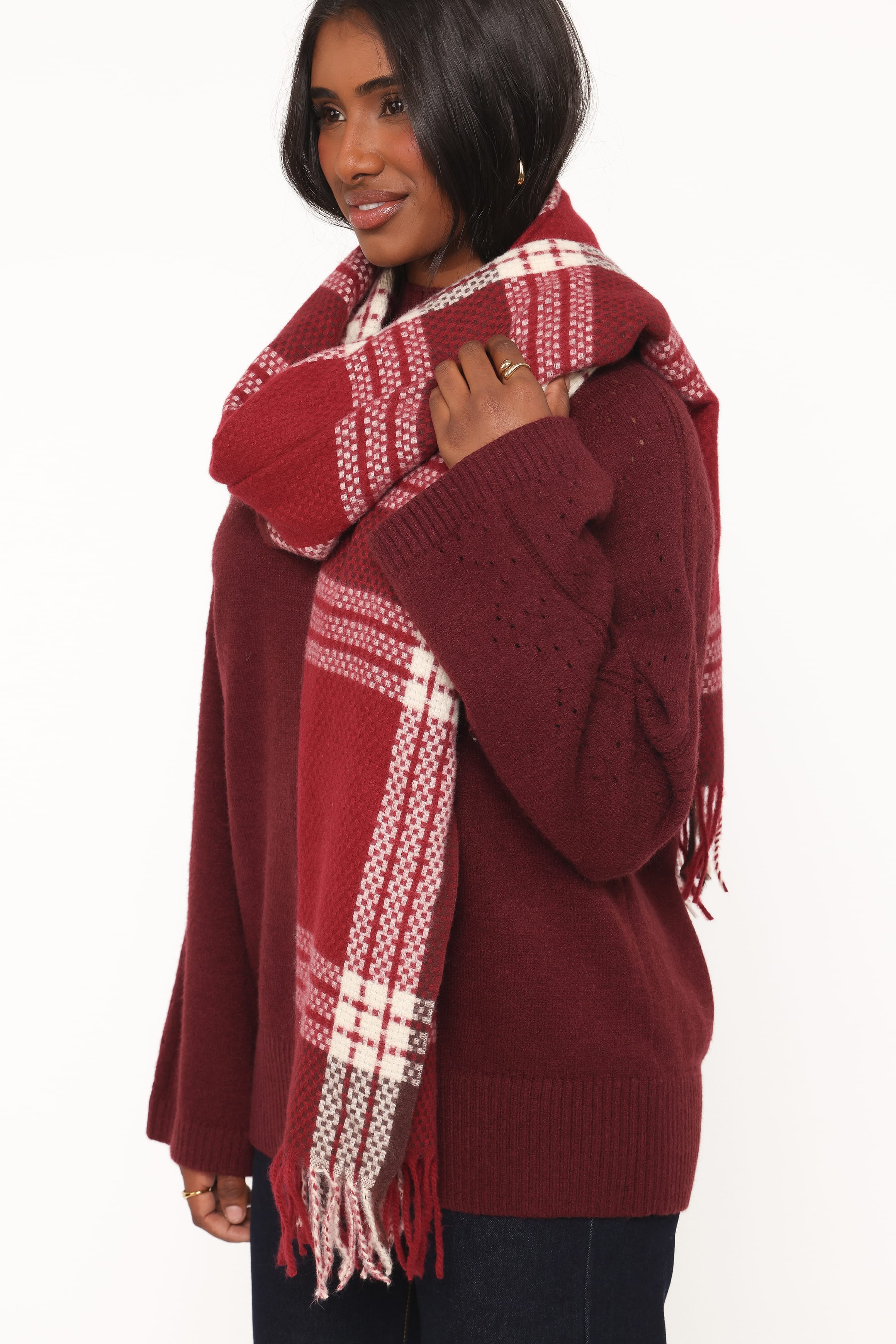 ACCESSORIES Abigail Scarf - Burgundy Check