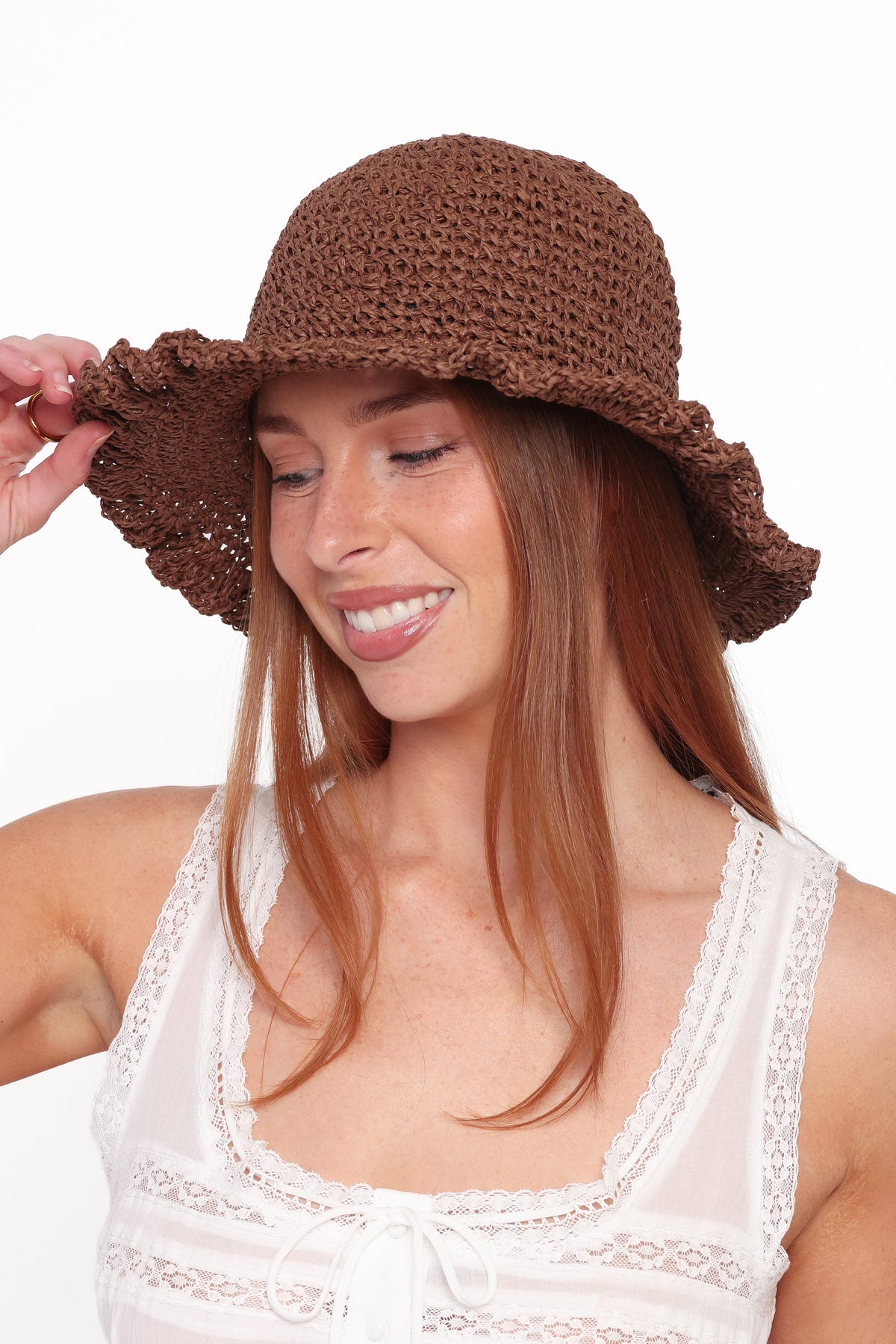 ACCESSORIES Agatha Woven Hat - Chocolate