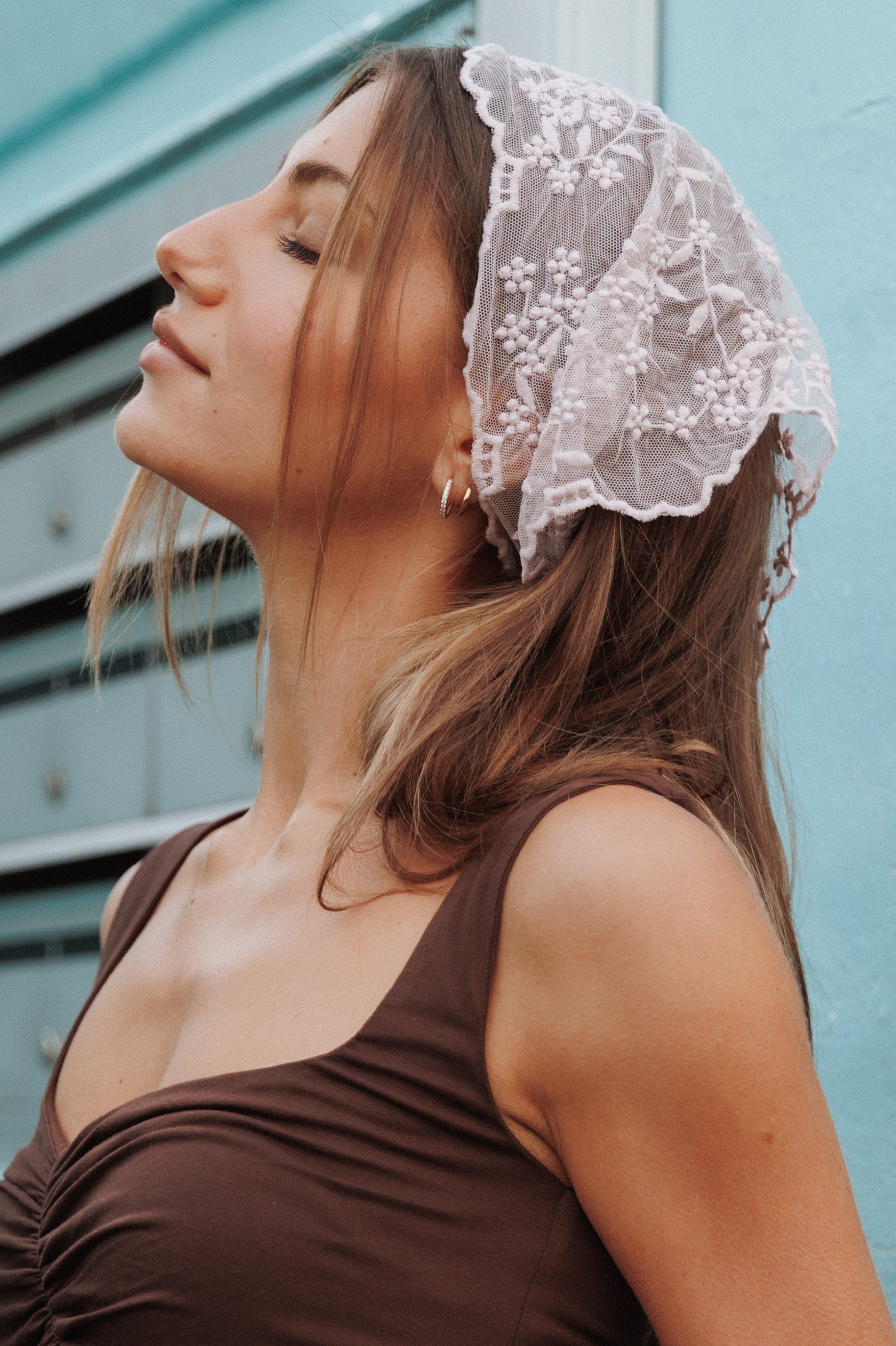 ACCESSORIES Evelyn Lace Head Scarf - Mauve