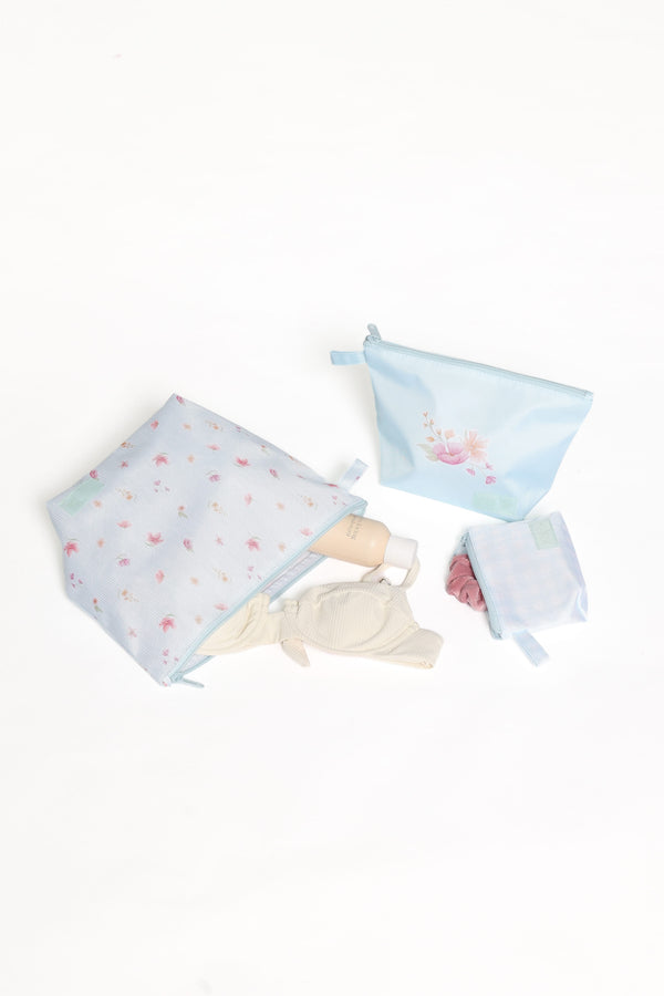 ACCESSORIES Handy Pouch Trio- Blue Garden Stripe