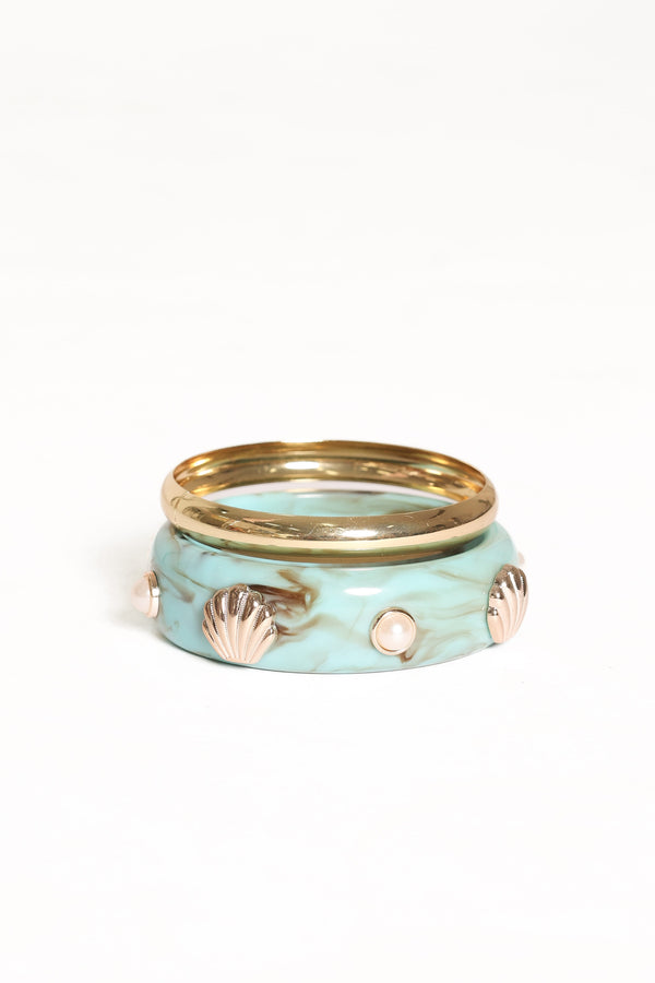 ACCESSORIES Havana Shell Bangle Set - Teal