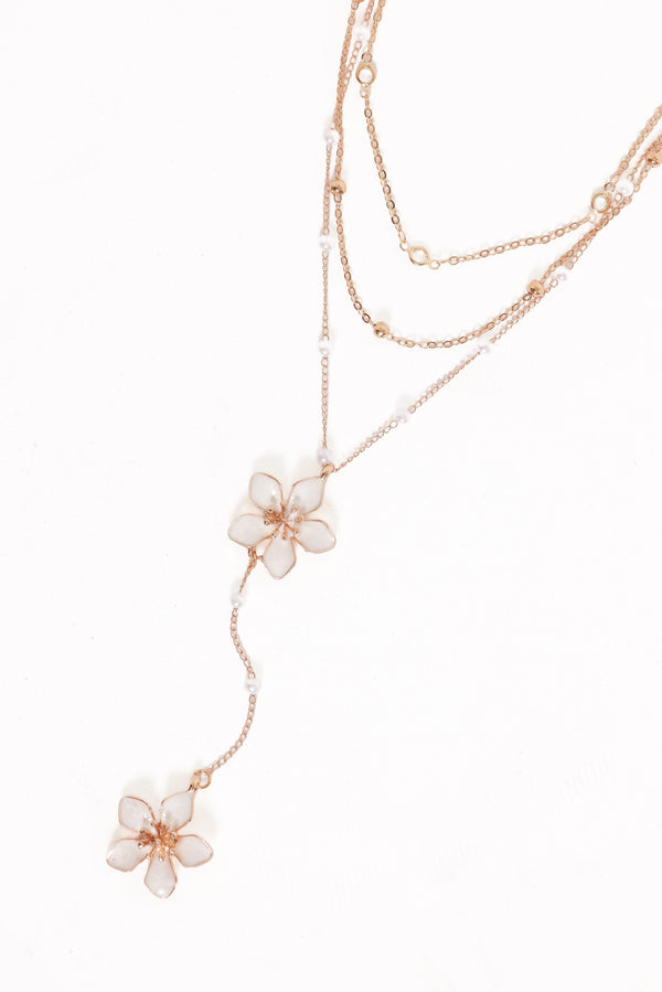 ACCESSORIES Kendall Floral Drop Necklace - Gold/White