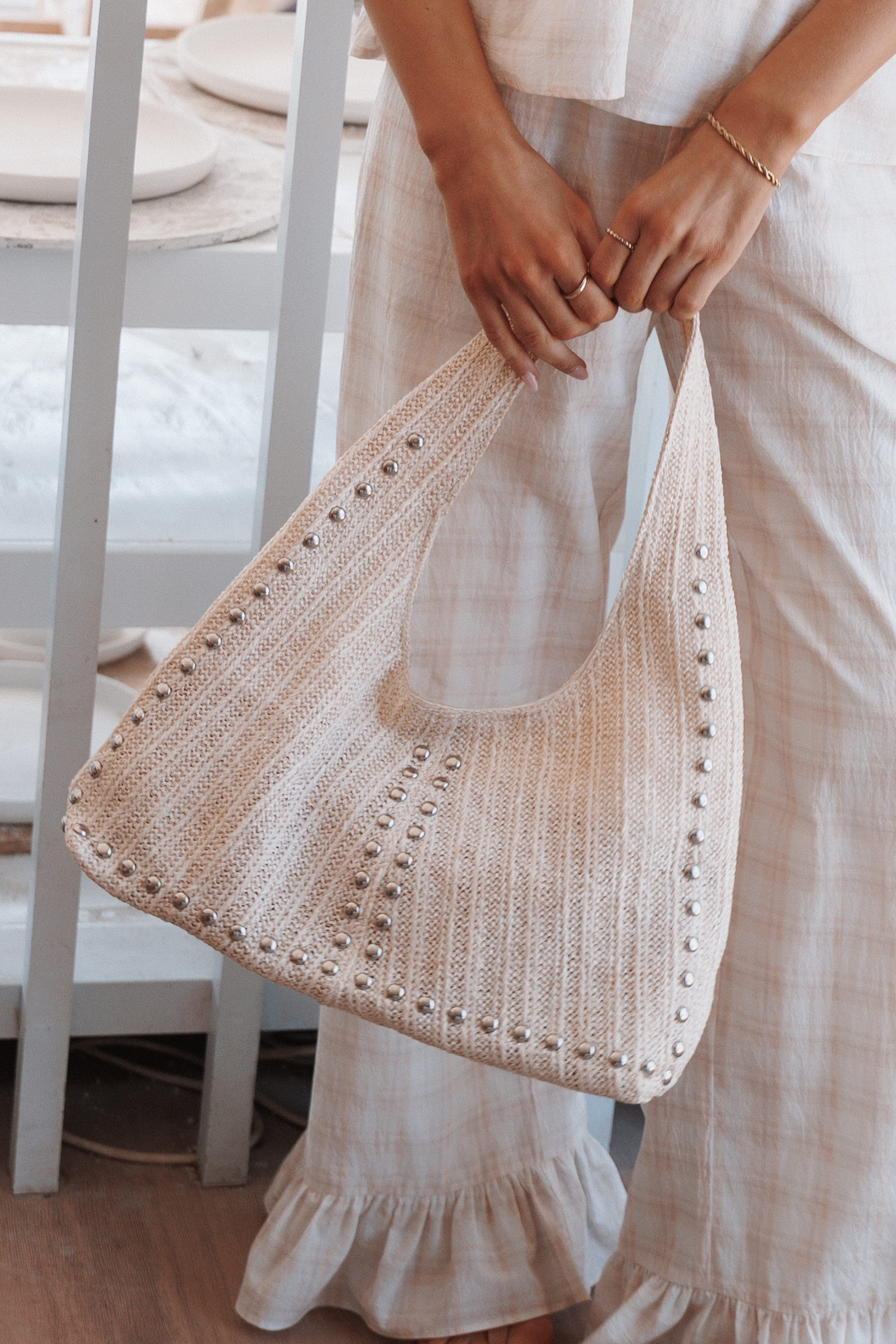 ACCESSORIES Melissa Studded Tote - Cream
