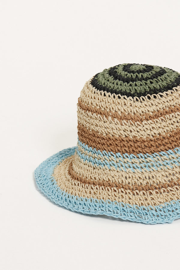 ACCESSORIES Stevie Woven Bucket Hat - Multi Blue Stripe