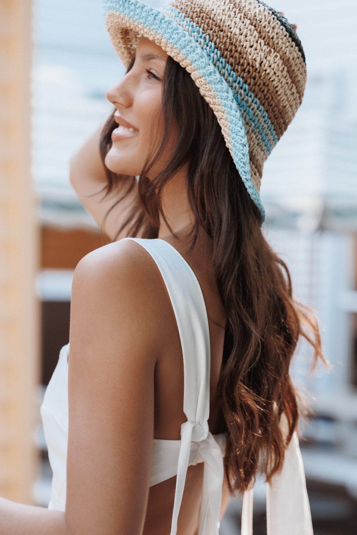 ACCESSORIES Stevie Woven Bucket Hat - Multi Blue Stripe