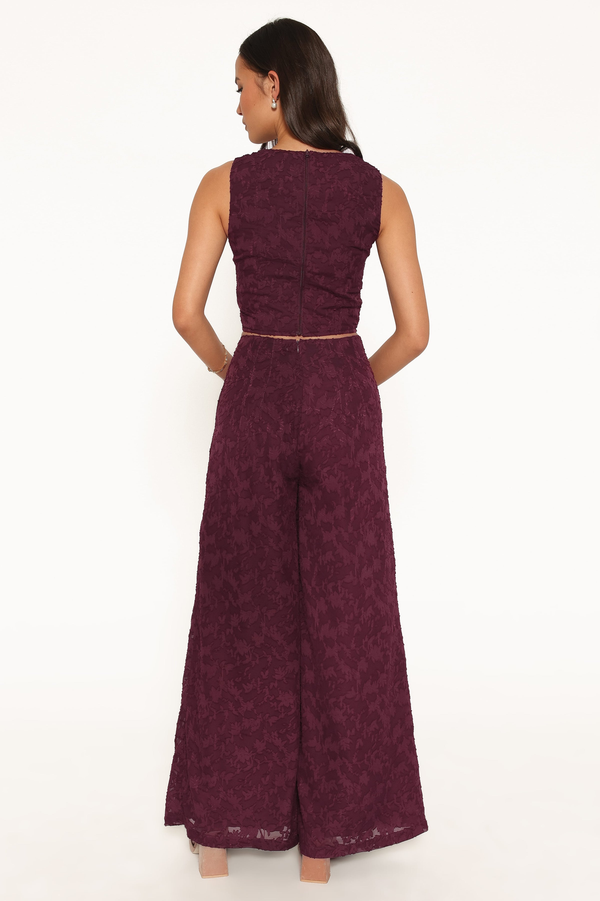 BOTTOMS Ada Wide Leg Pants - Plum Burnout