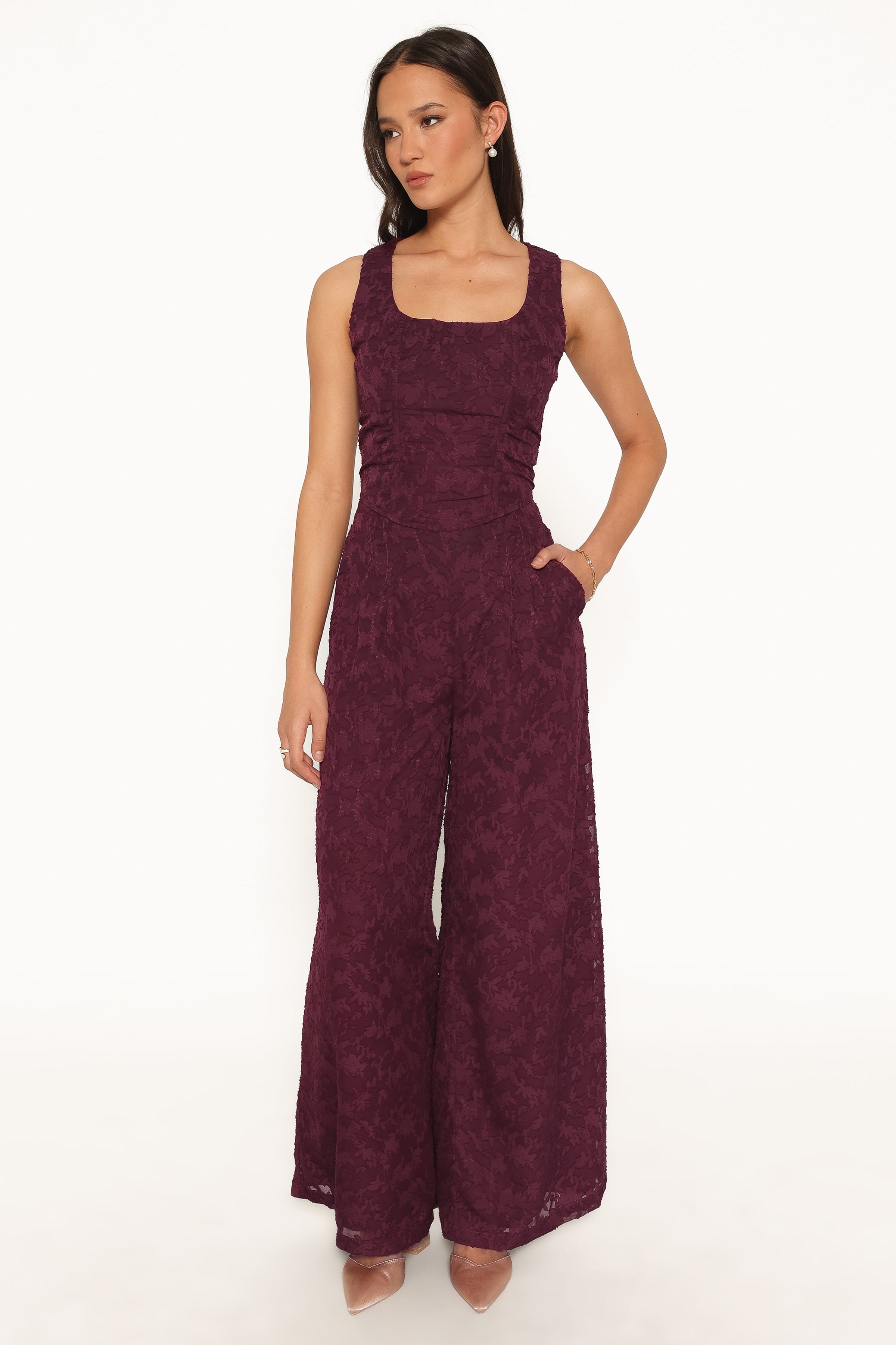 BOTTOMS Ada Wide Leg Pants - Plum Burnout