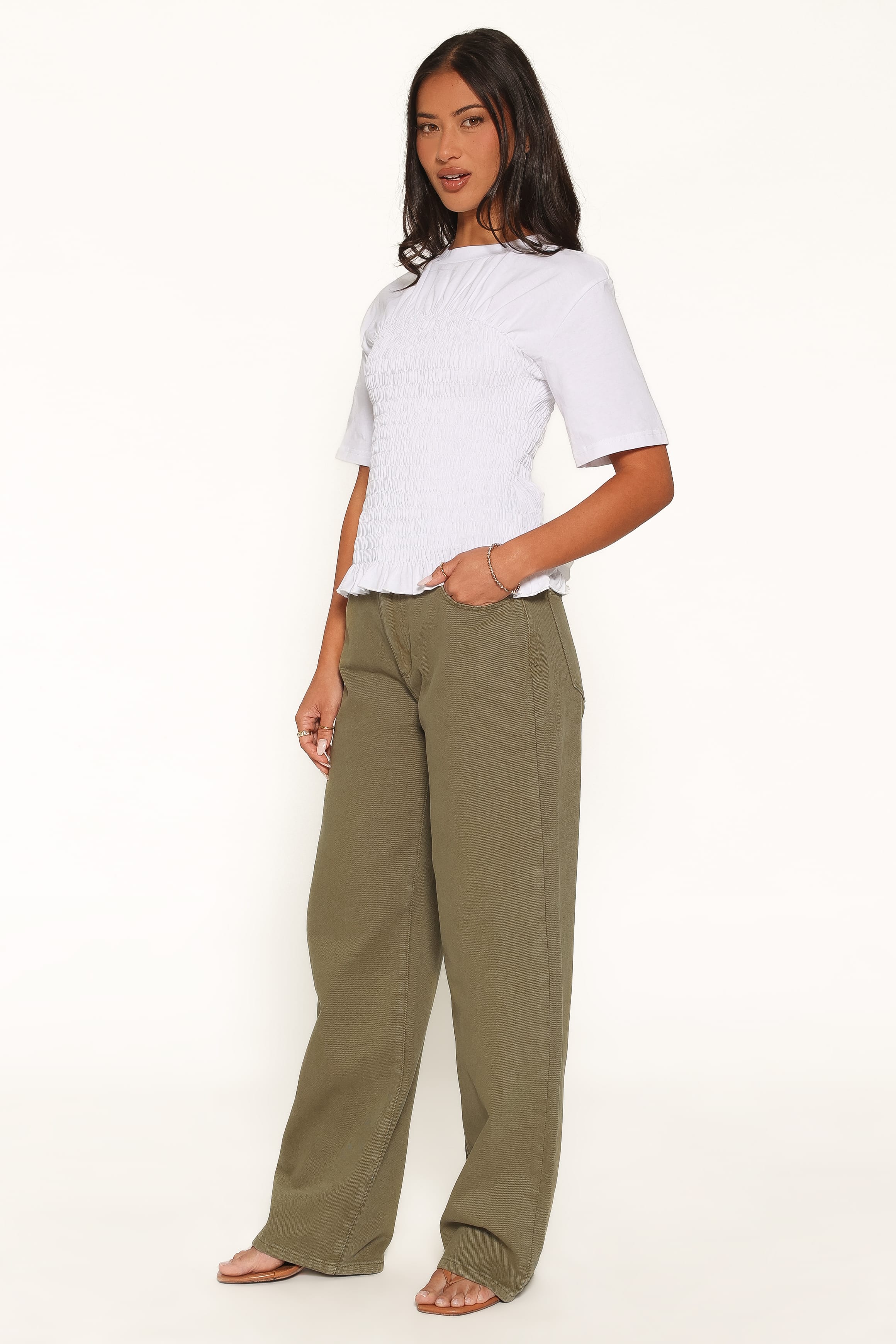 BOTTOMS Ailis Wide Leg Jean - Sage Green