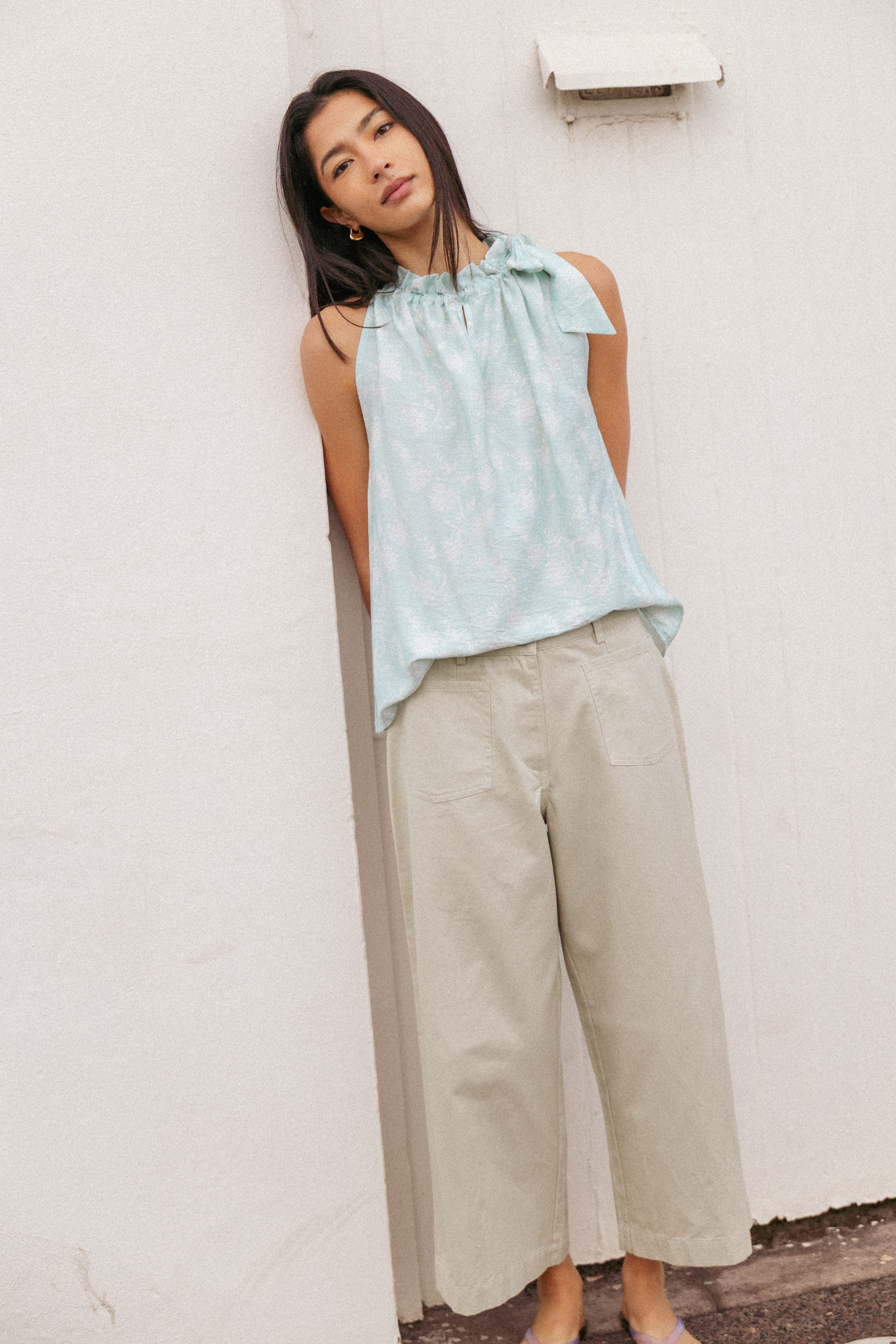 BOTTOMS Alamara Cropped Twill Trouser Pants - Oatmeal