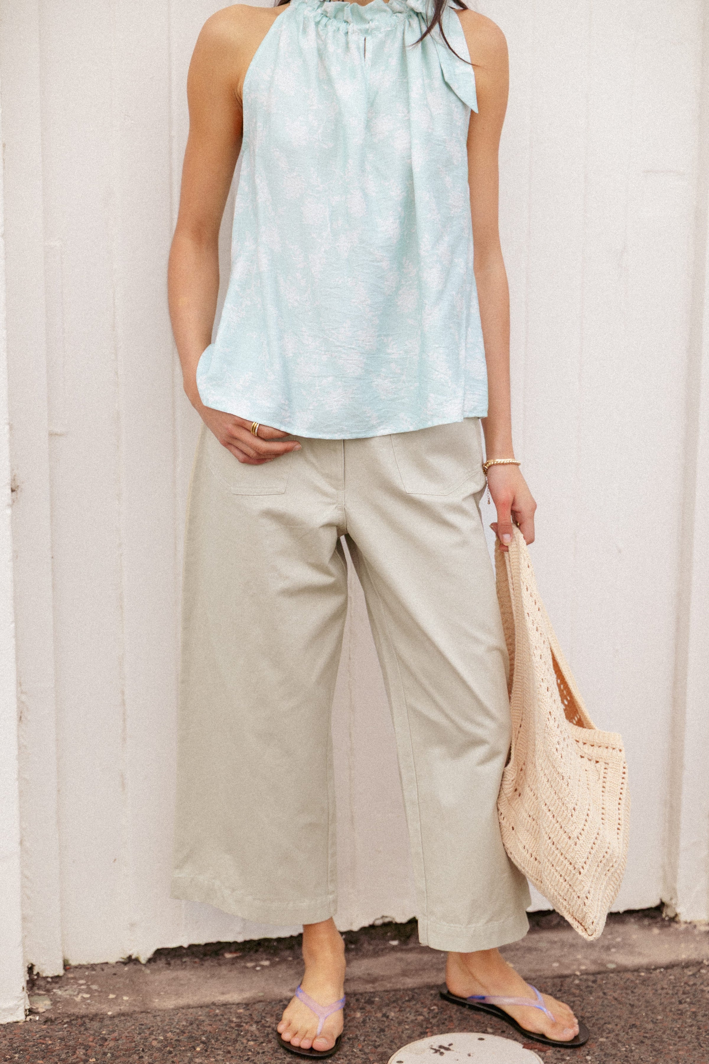 BOTTOMS Alamara Cropped Twill Trouser Pants - Oatmeal