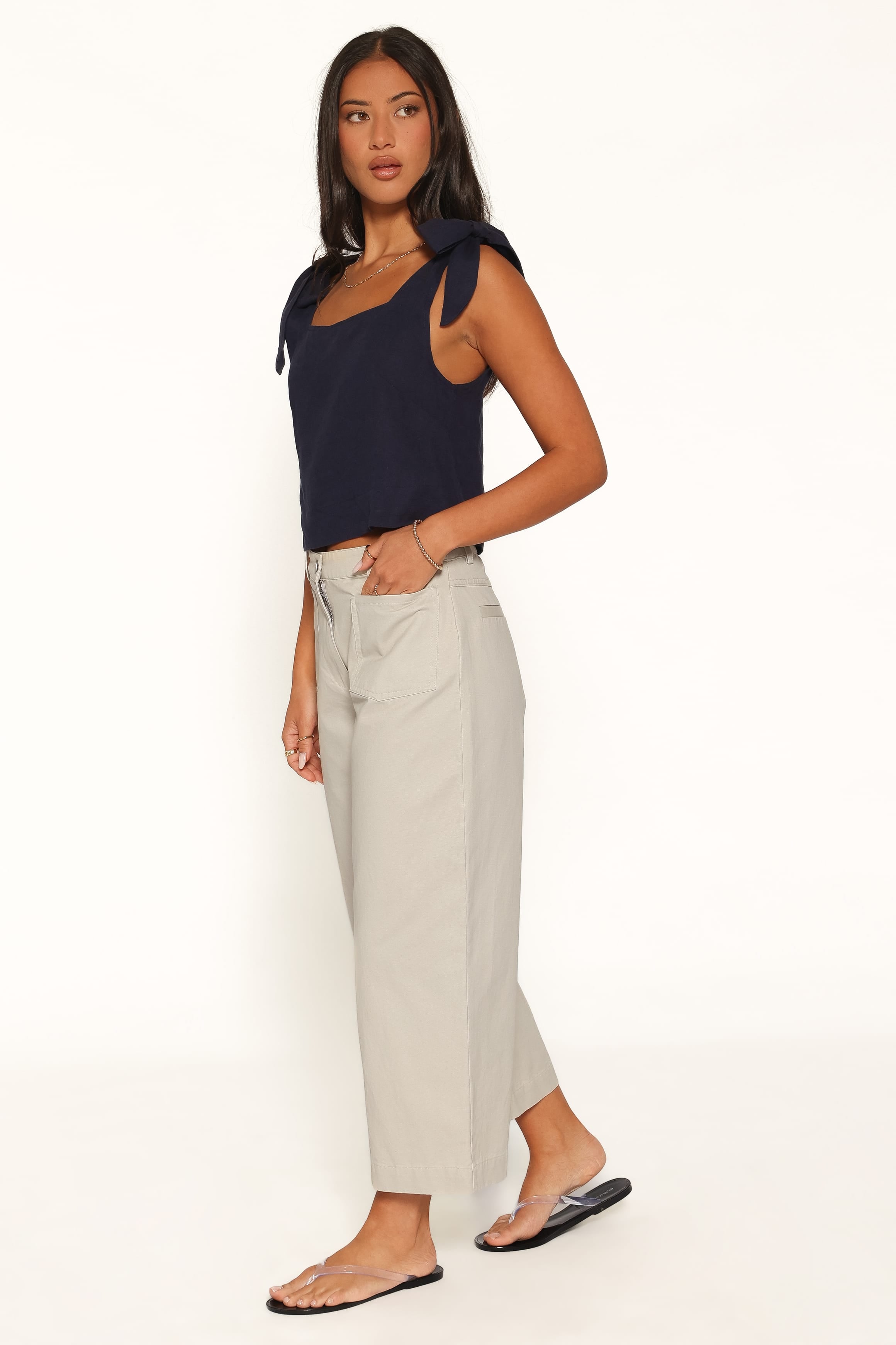 BOTTOMS Alamara Cropped Twill Trouser Pants - Oatmeal