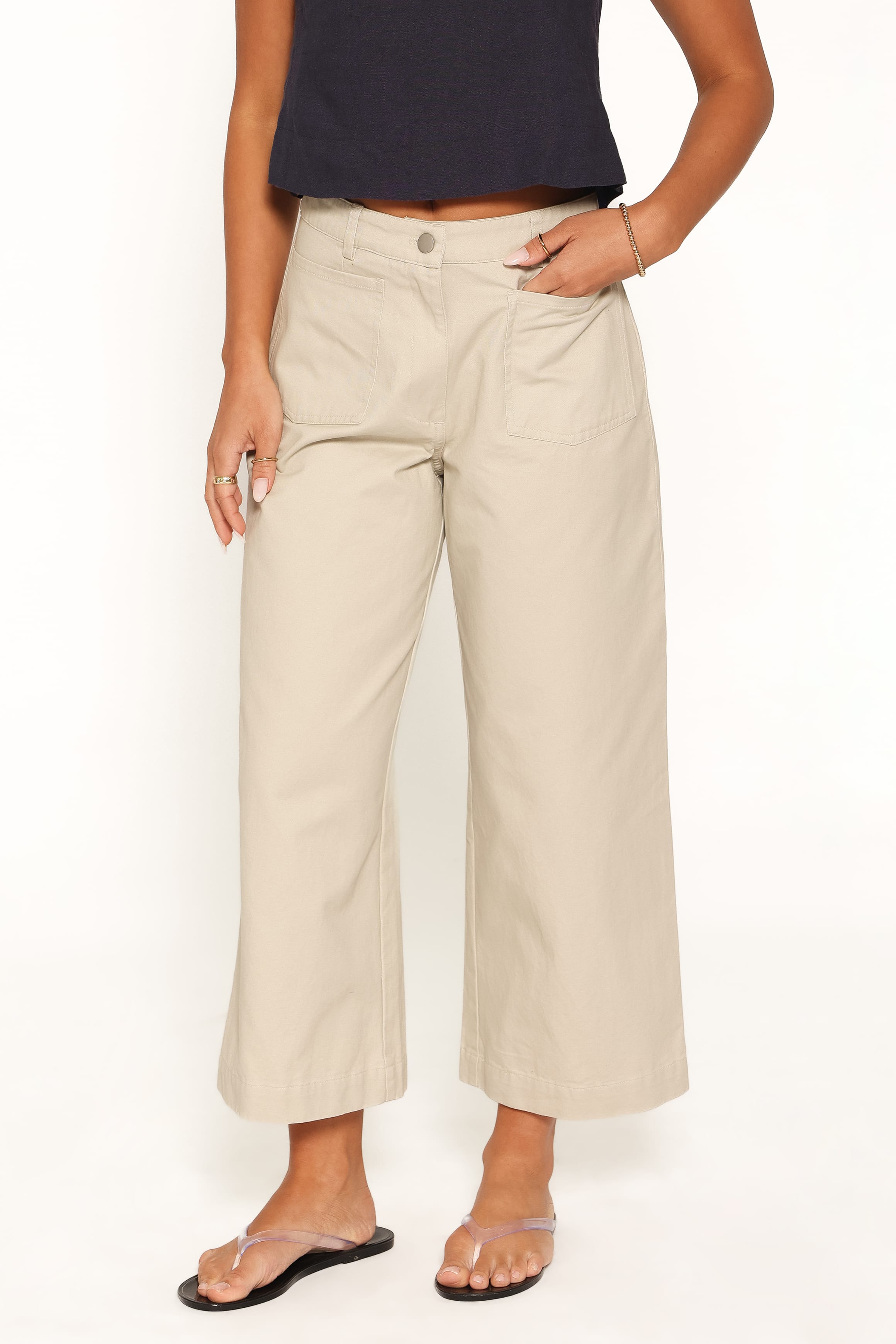 BOTTOMS Alamara Cropped Twill Trouser Pants - Oatmeal