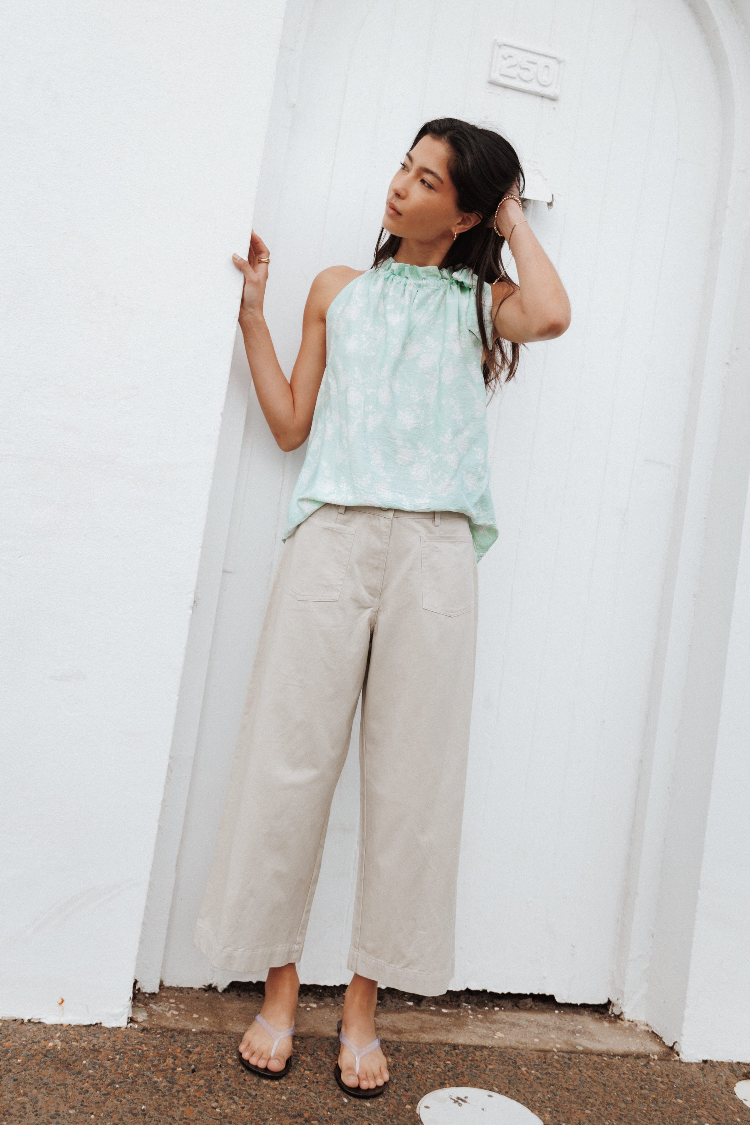 BOTTOMS Alamara Cropped Twill Trouser Pants - Oatmeal