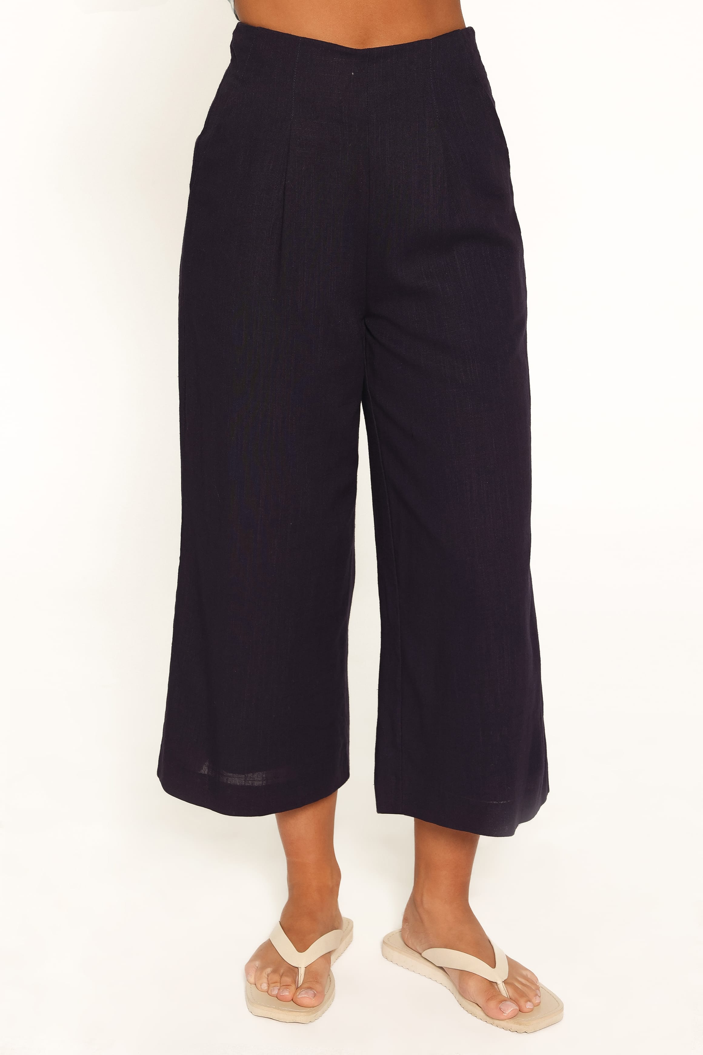 BOTTOMS Aldena Linen Blend Culotte Pants - Navy