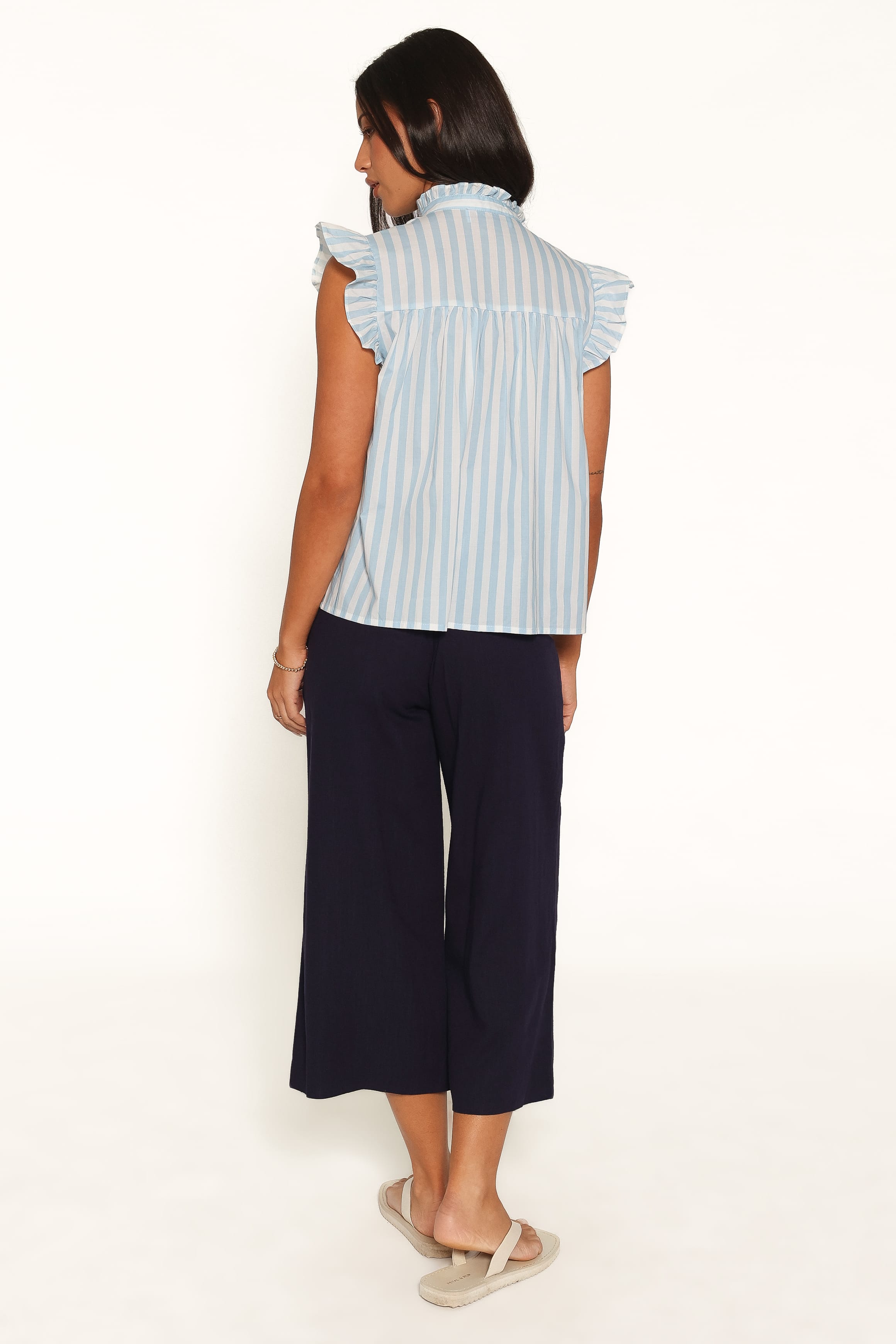 BOTTOMS Aldena Linen Blend Culotte Pants - Navy