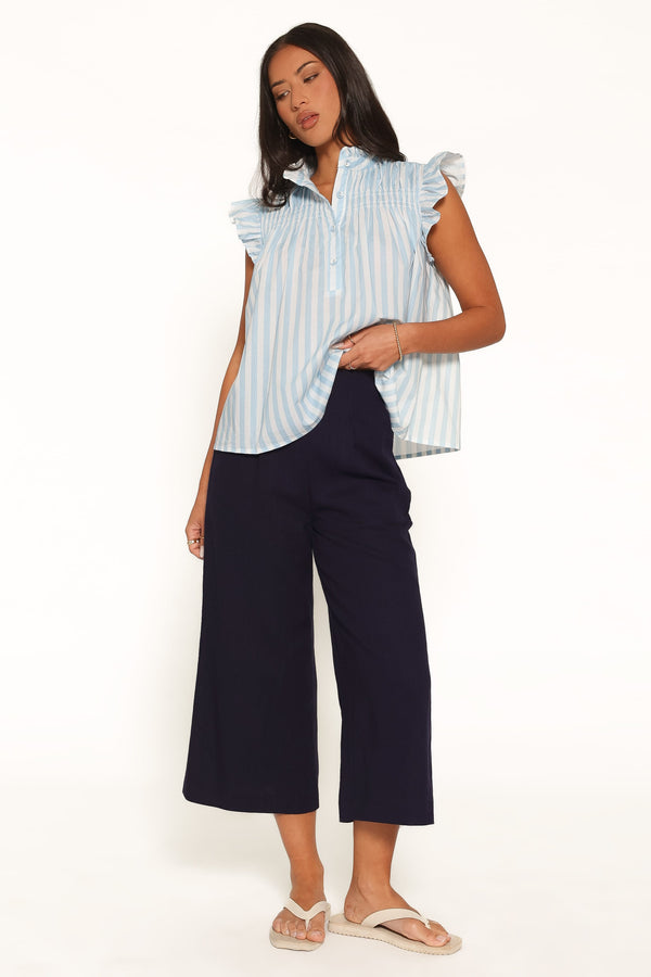 BOTTOMS Aldena Linen Blend Culotte Pants - Navy