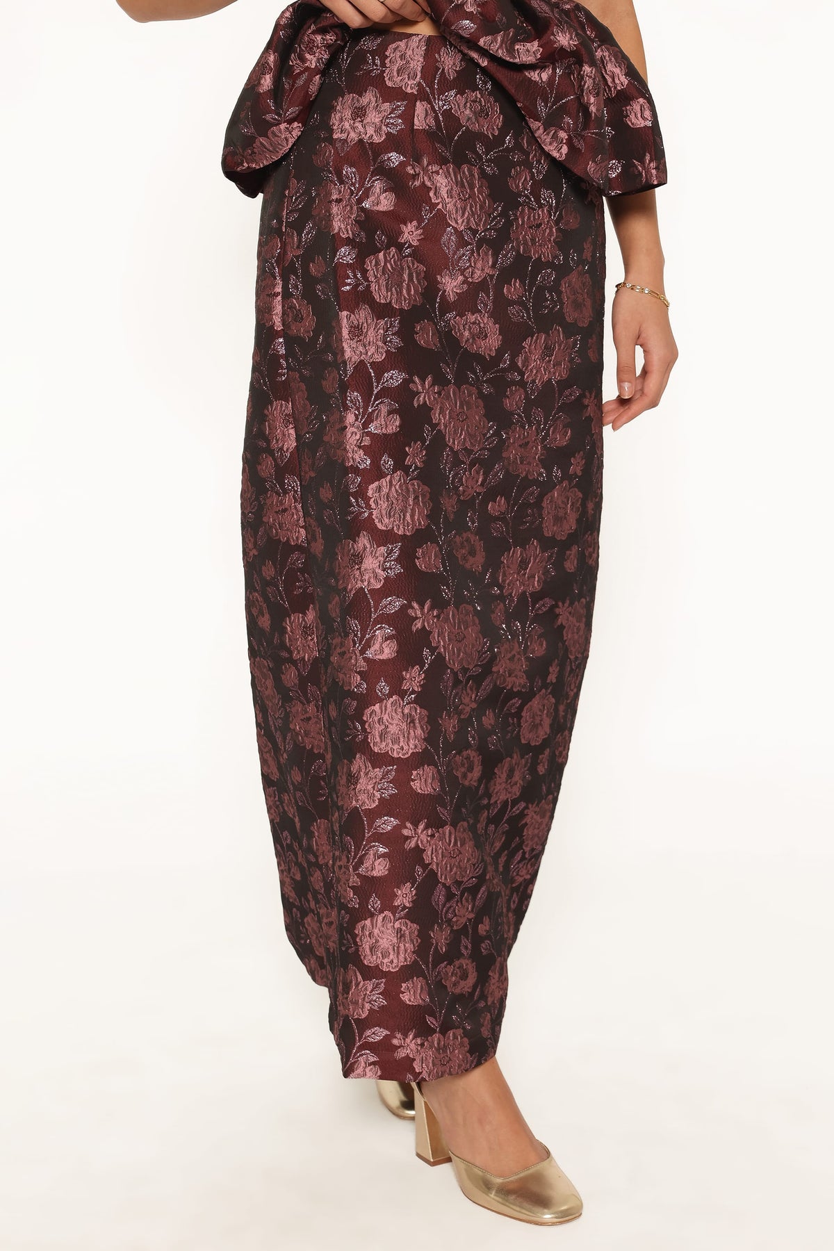 BOTTOMS Allegro Column Skirt - Plum Brocade