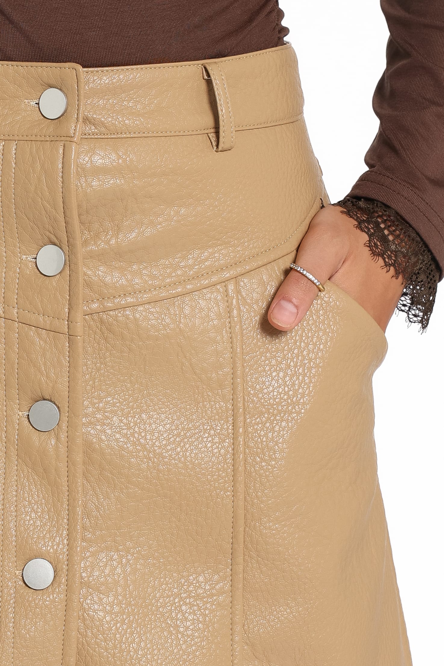 BOTTOMS Ardella Vegan Leather Mini Skirt - Mocha