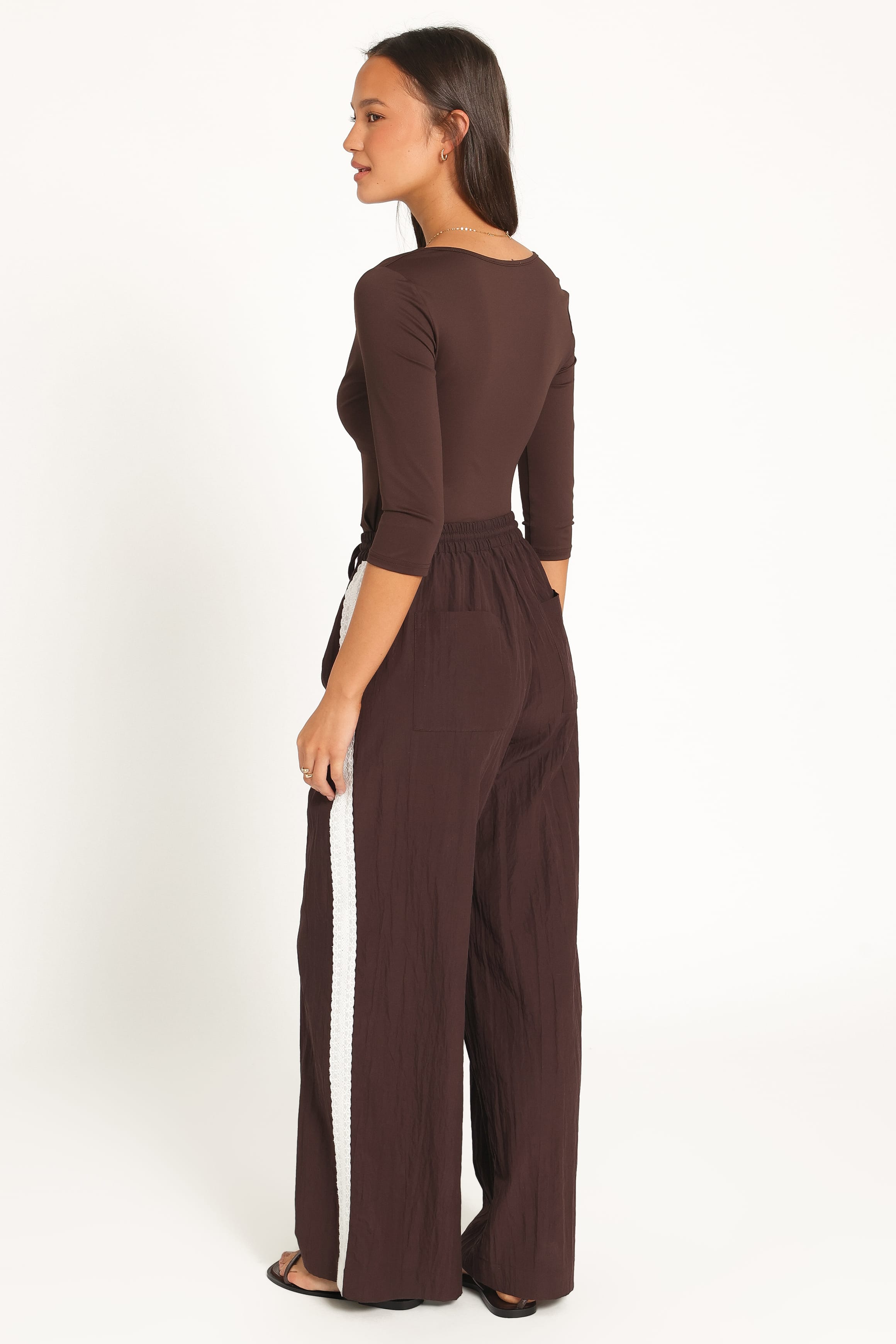 BOTTOMS Arlena Lace Trim Pants - Espresso