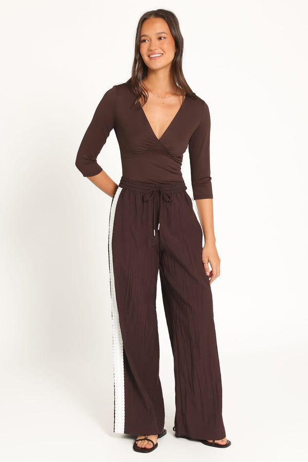 BOTTOMS Arlena Lace Trim Pants - Espresso