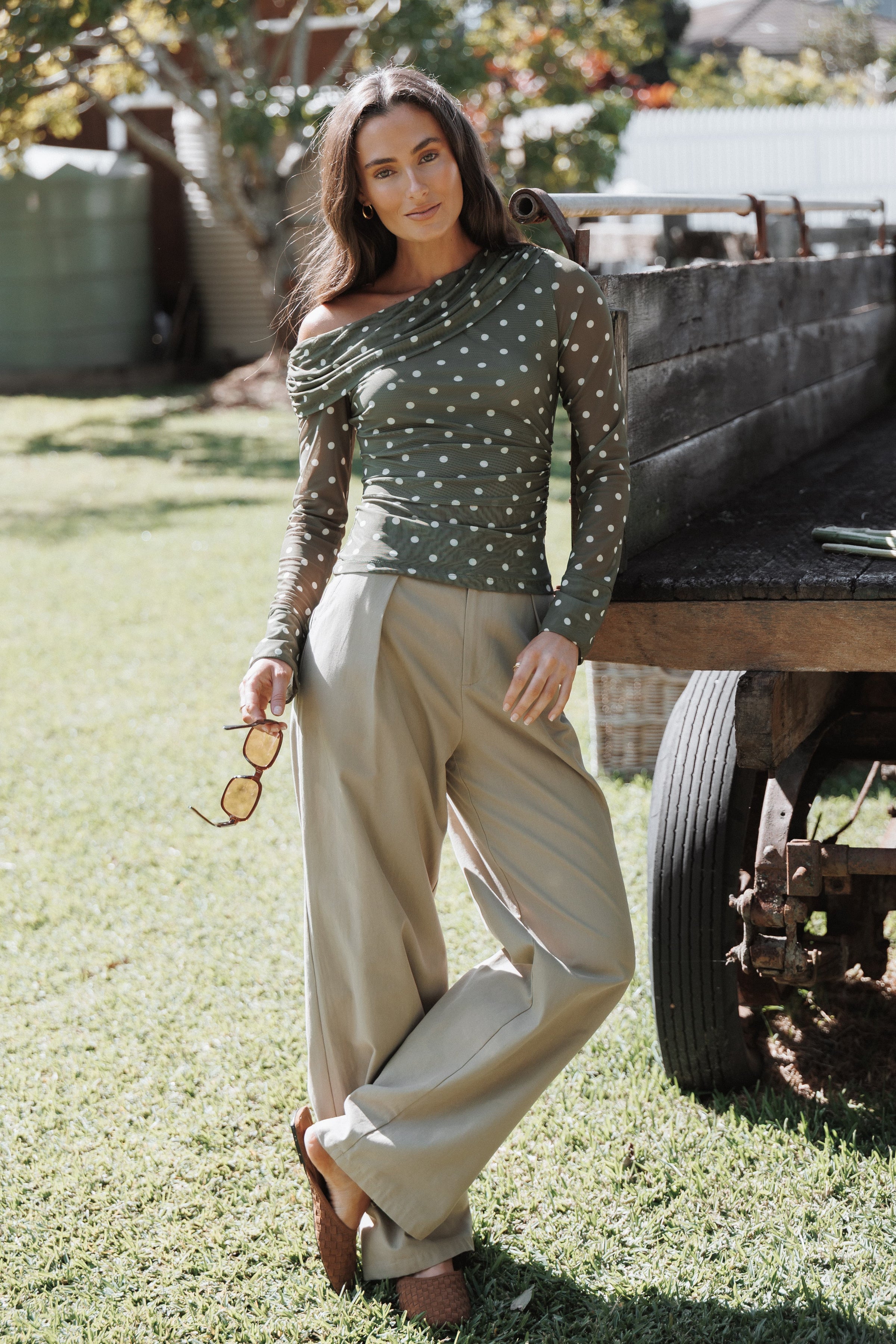 BOTTOMS Asher Tie Detail Tapered Leg Pants - Olive