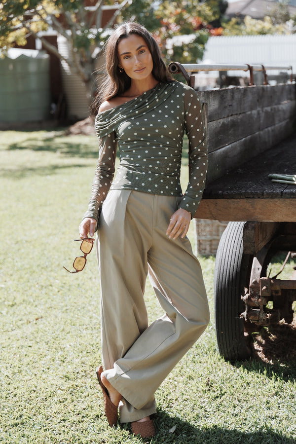 BOTTOMS Asher Tie Detail Tapered Leg Pants - Olive