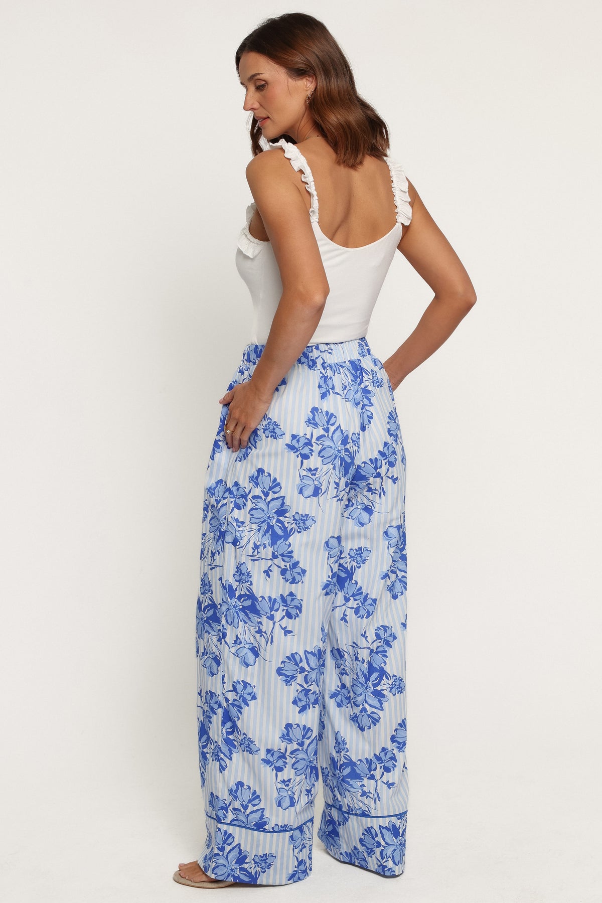 BOTTOMS Braxton Wide Leg Cuff Pants - Paisley Blue Stripe