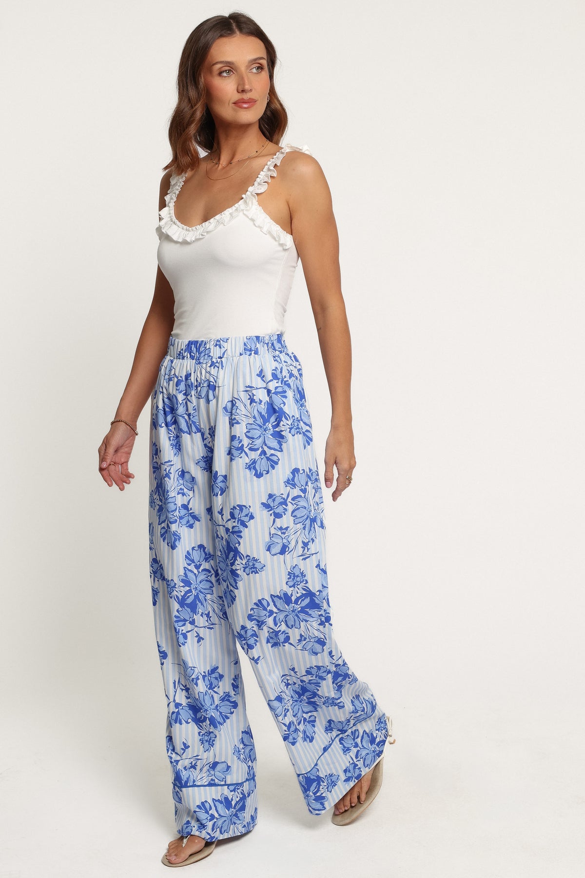 BOTTOMS Braxton Wide Leg Cuff Pants - Paisley Blue Stripe