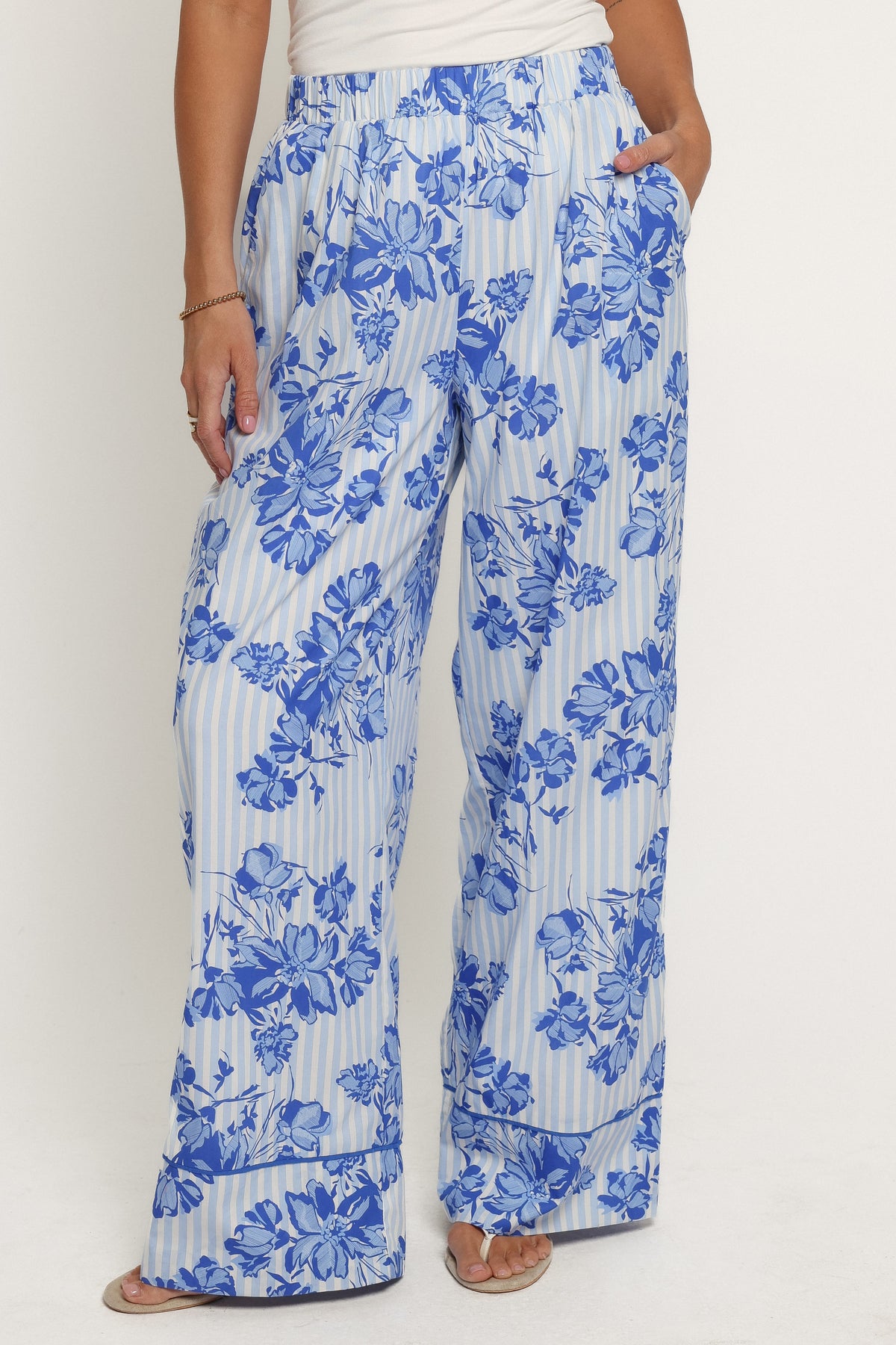 BOTTOMS Braxton Wide Leg Cuff Pants - Paisley Blue Stripe