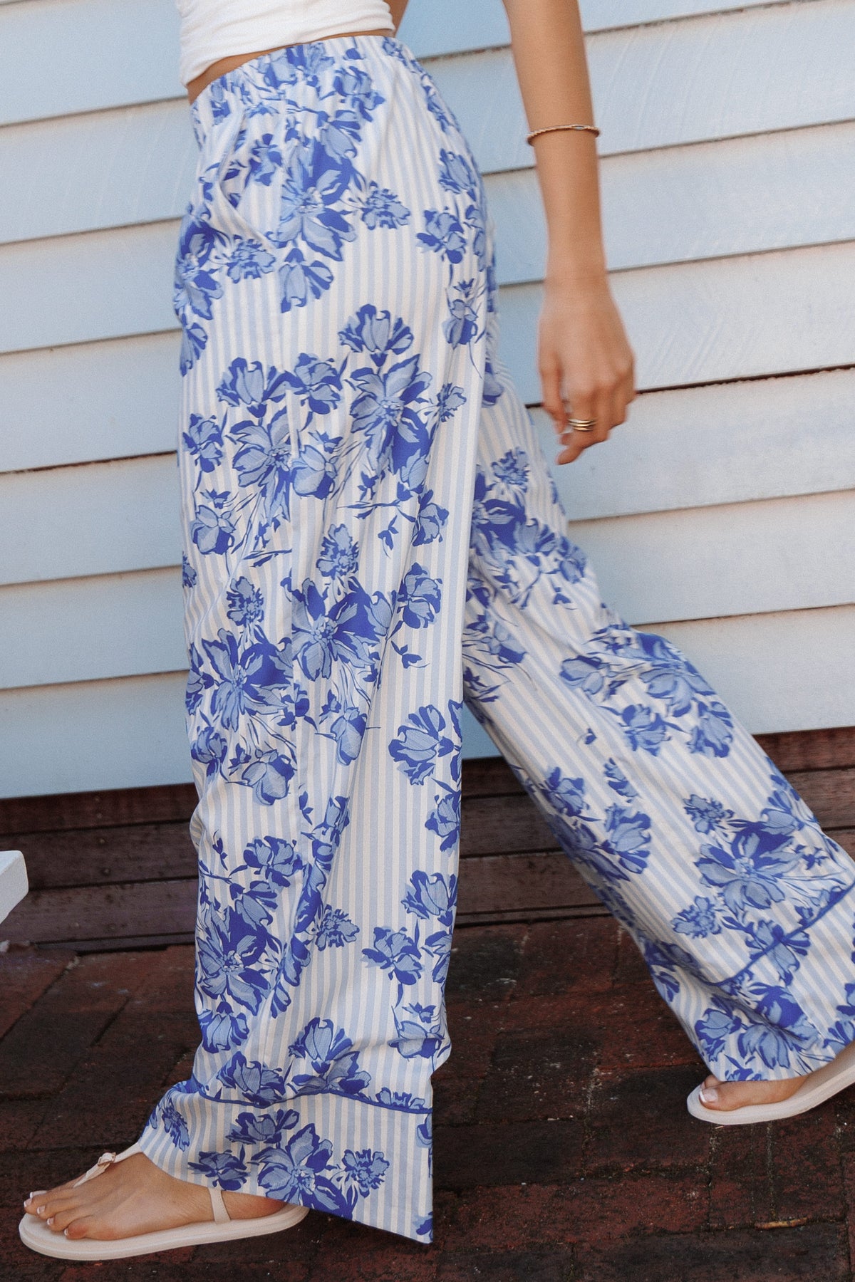 BOTTOMS Braxton Wide Leg Cuff Pants - Paisley Blue Stripe