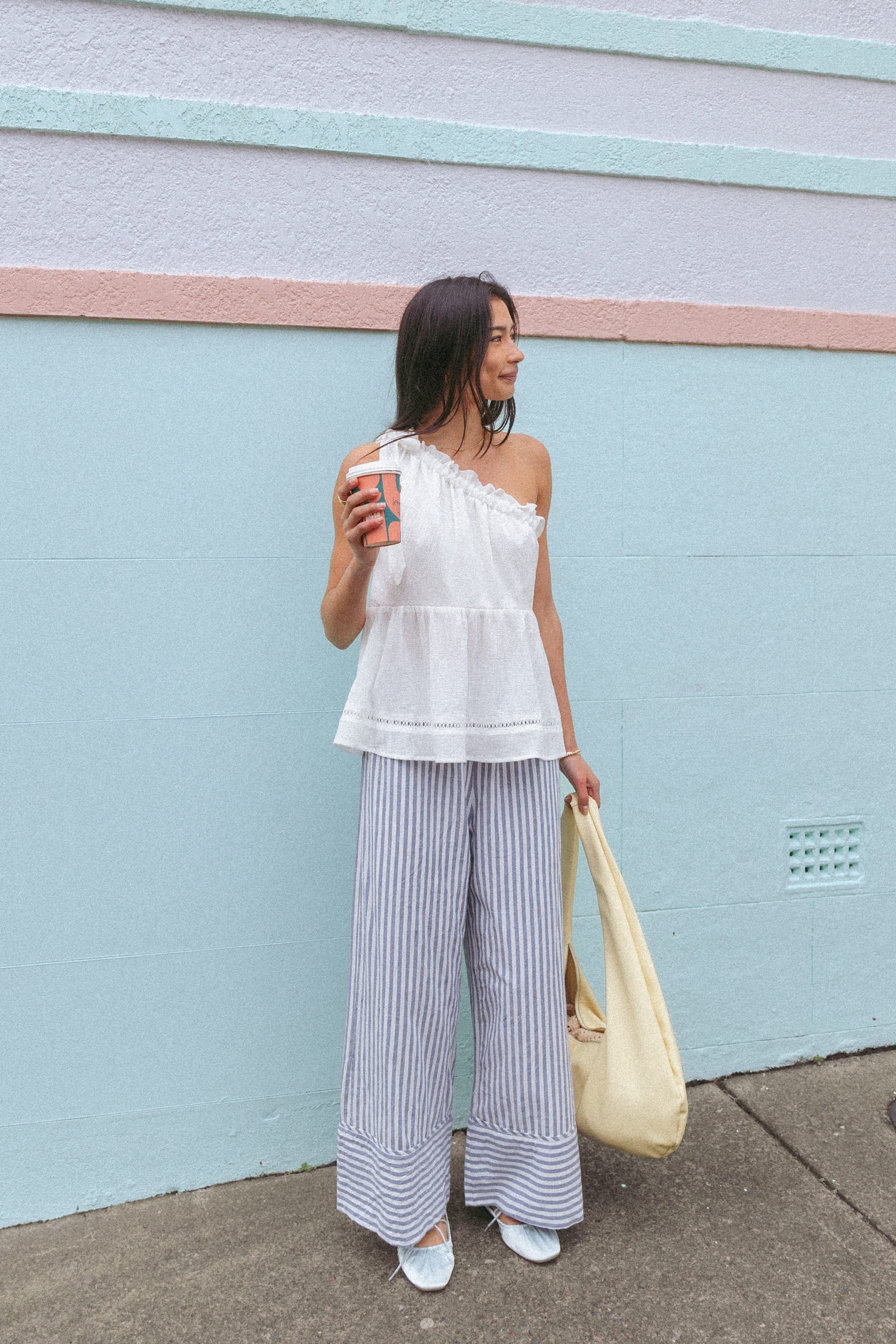 BOTTOMS Callina Wide Leg Culotte Pants - Blue/White Stripe