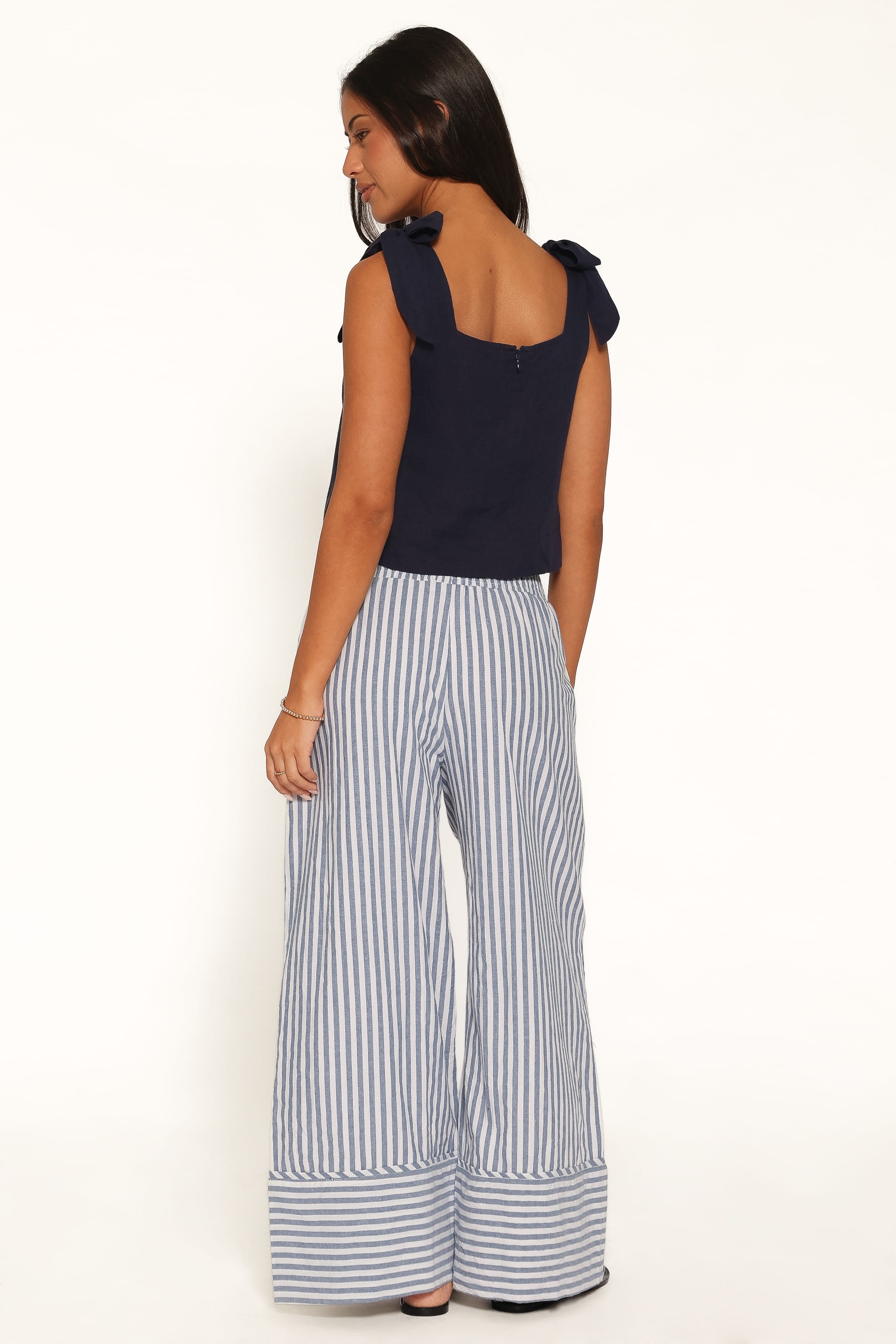BOTTOMS Callina Wide Leg Culotte Pants - Blue/White Stripe