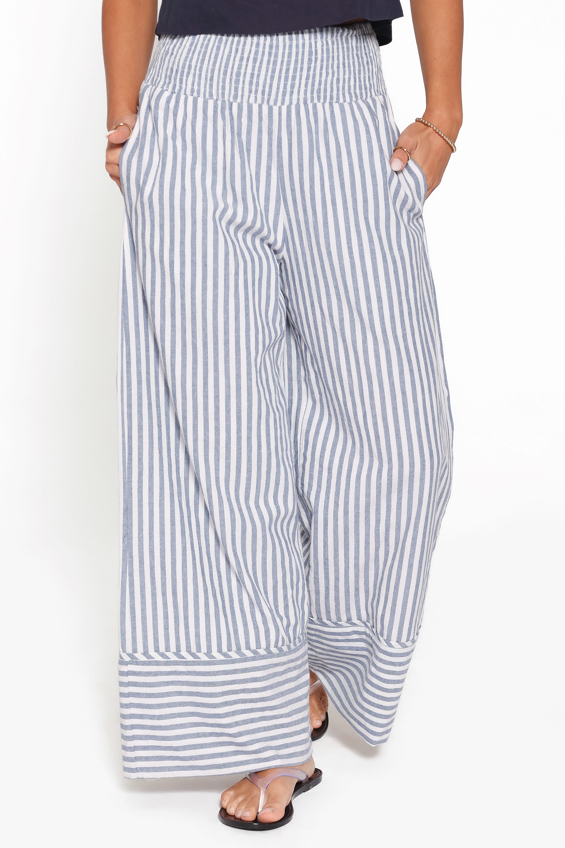 BOTTOMS Callina Wide Leg Culotte Pants - Blue/White Stripe