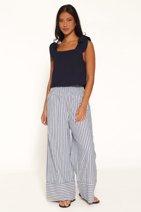 BOTTOMS Callina Wide Leg Culotte Pants - Blue/White Stripe