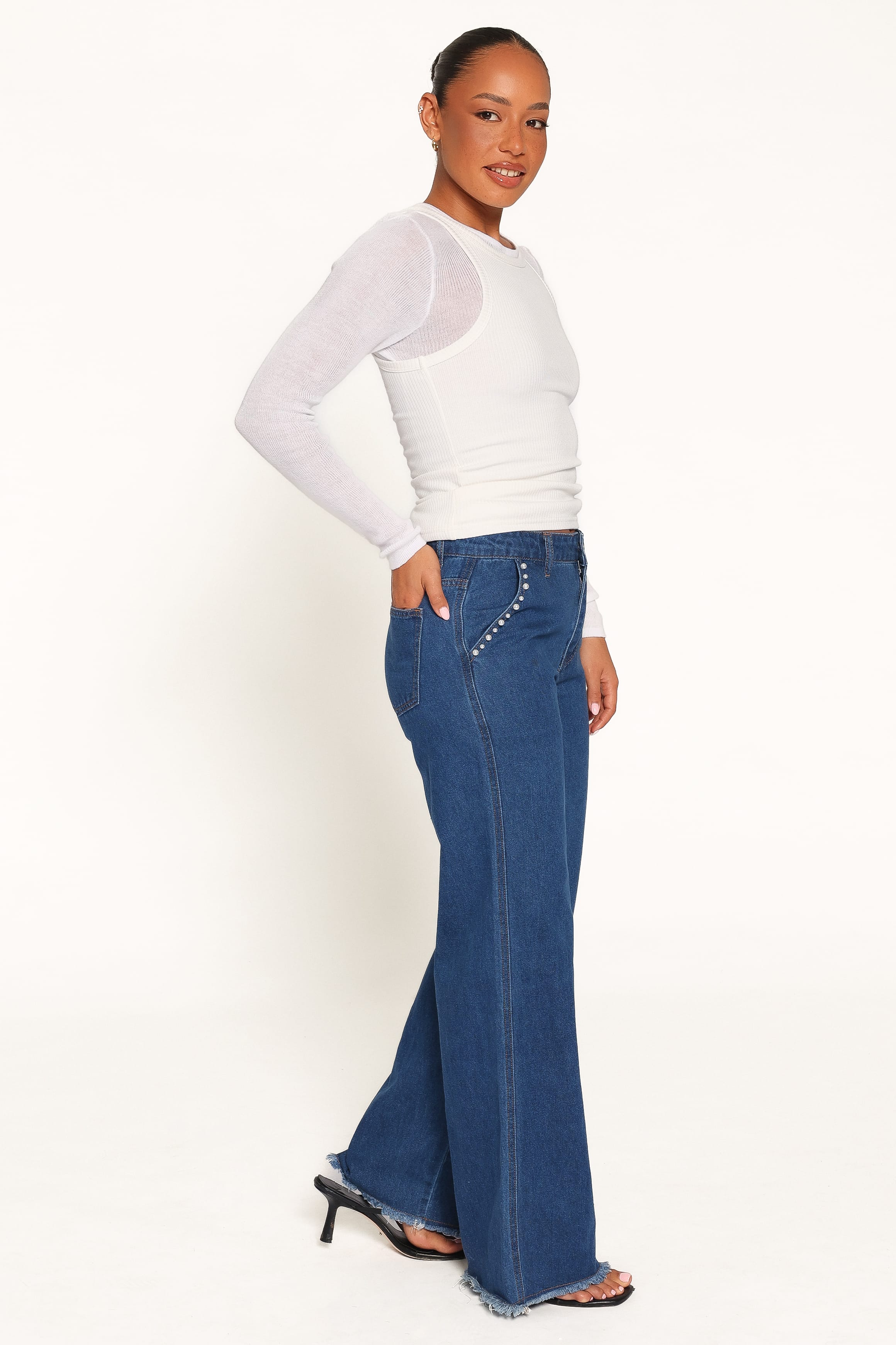 BOTTOMS Carmela Pearl Trim Jeans - Indigo