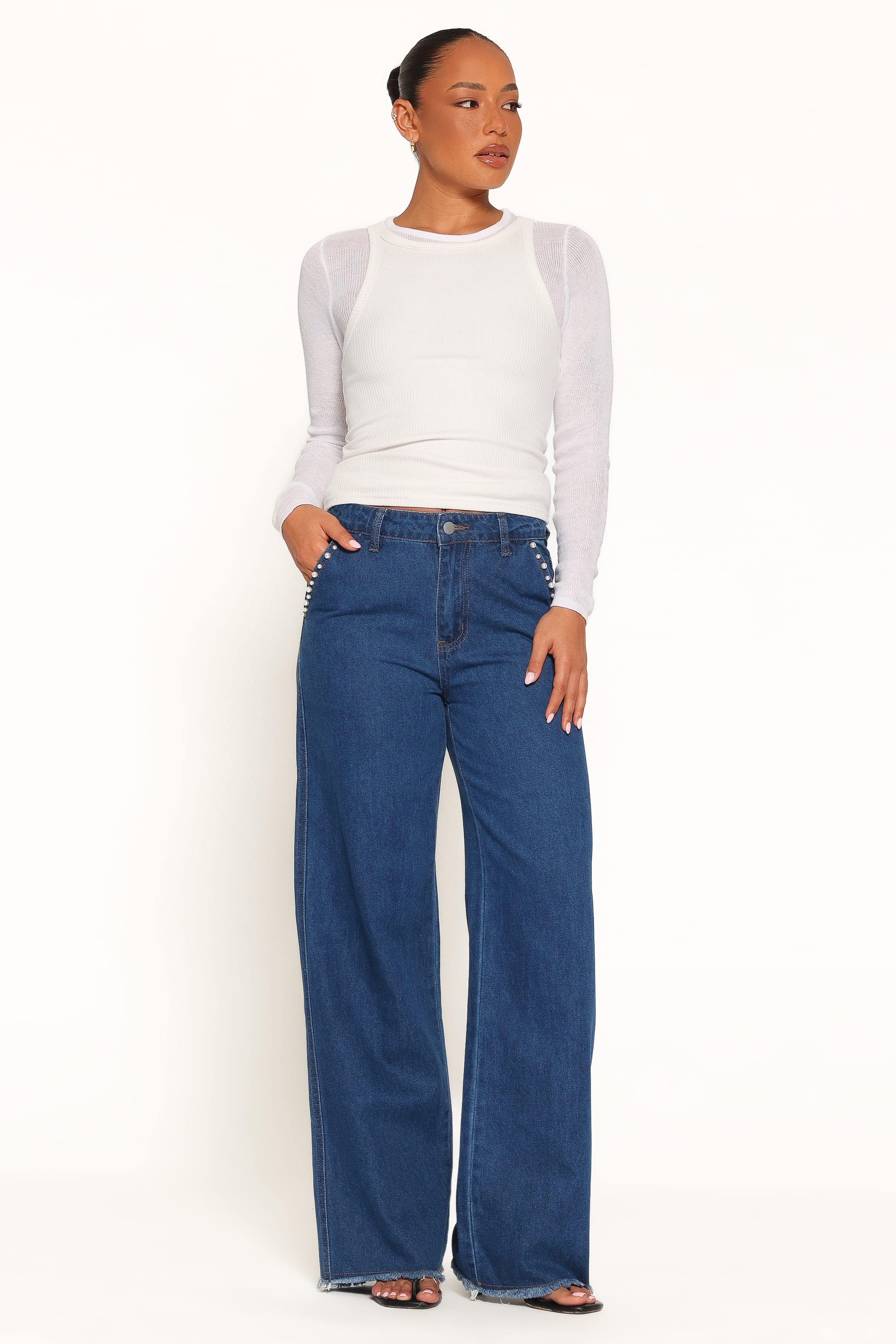 BOTTOMS Carmela Pearl Trim Jeans - Indigo