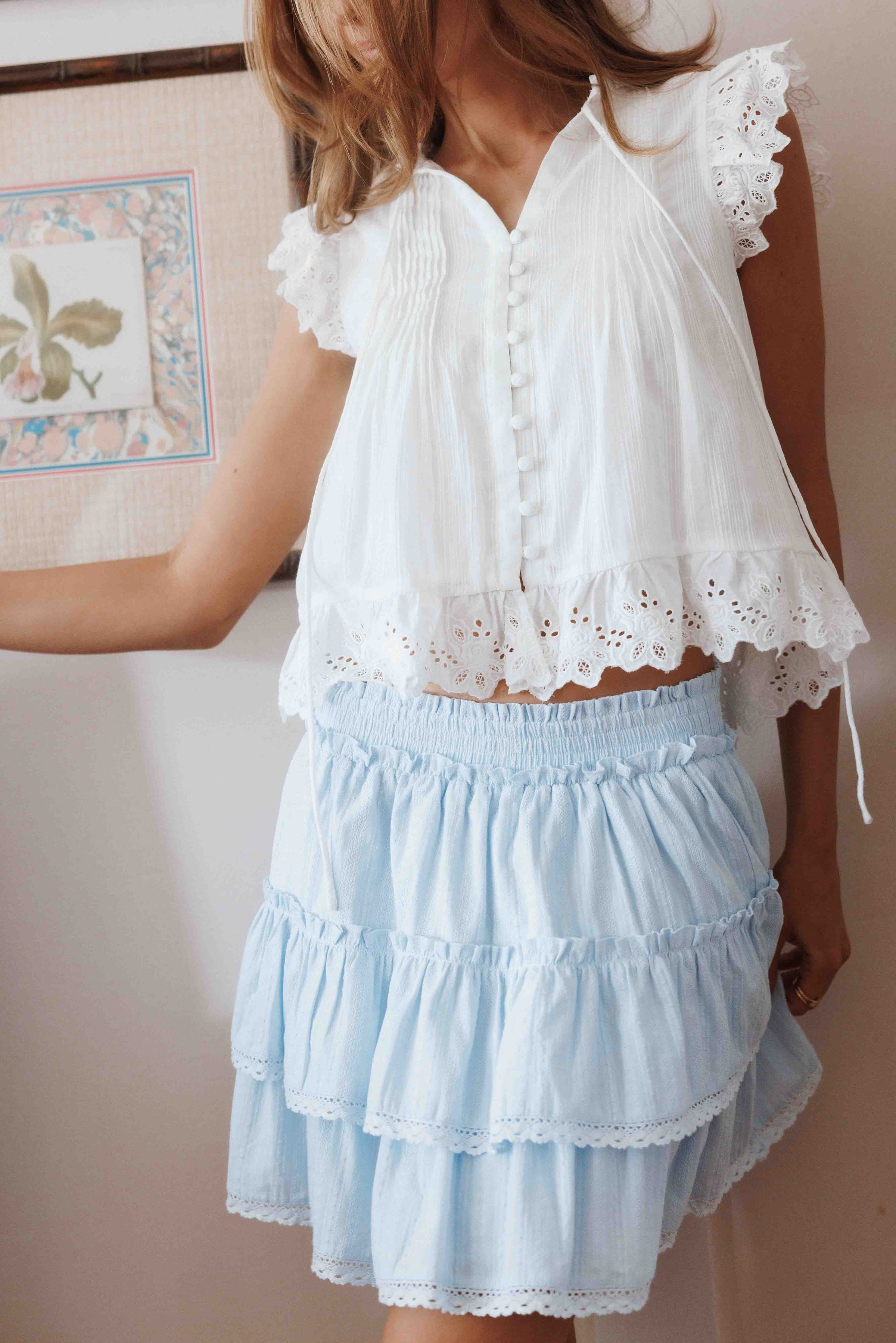 BOTTOMS Charpelle Tiered Ruffle Mini Skirt - Light Blue