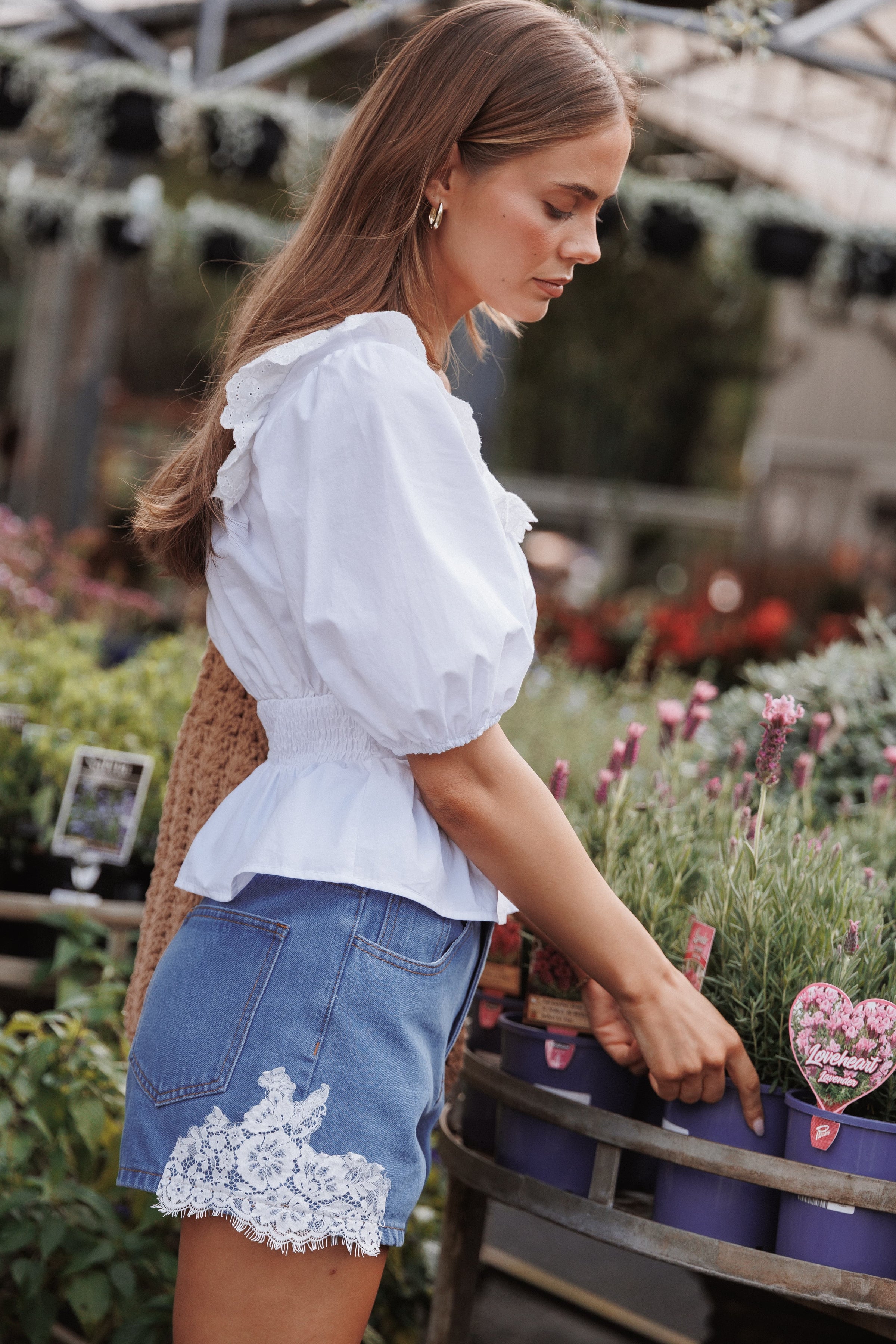 BOTTOMS Chiara Lace Applique Denim Shorts - Vintage Blue Wash