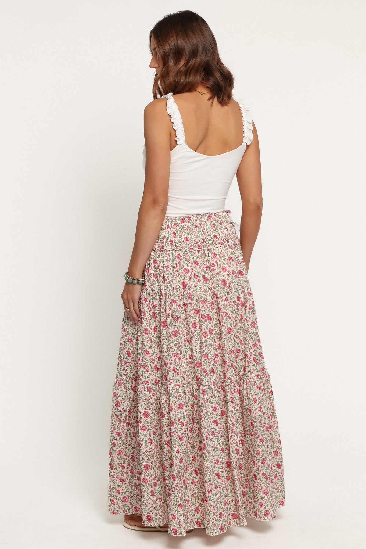 BOTTOMS Dakari Smocked Waist Maxi Skirt - Pink Green Floral