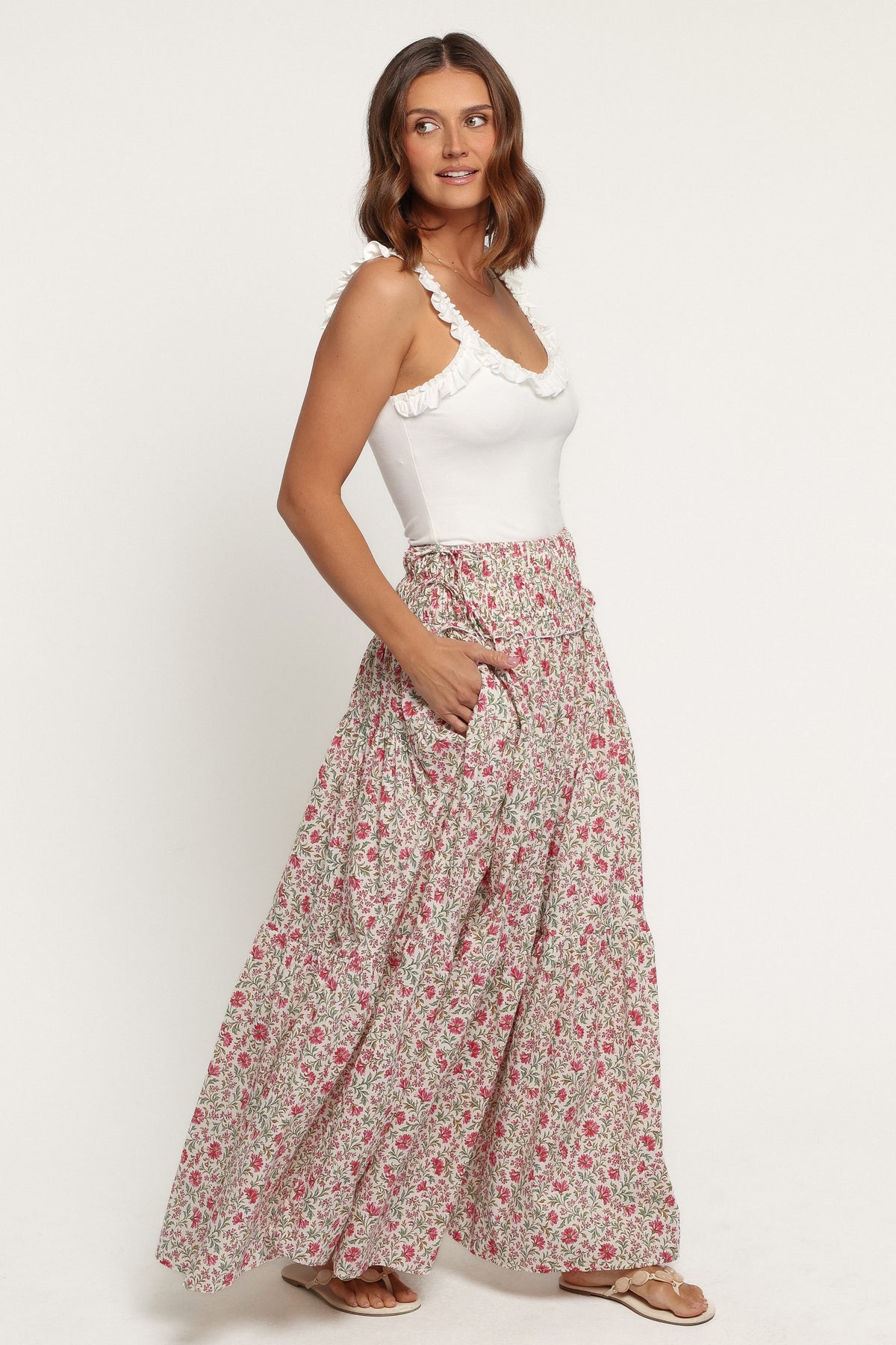 BOTTOMS Dakari Smocked Waist Maxi Skirt - Pink Green Floral