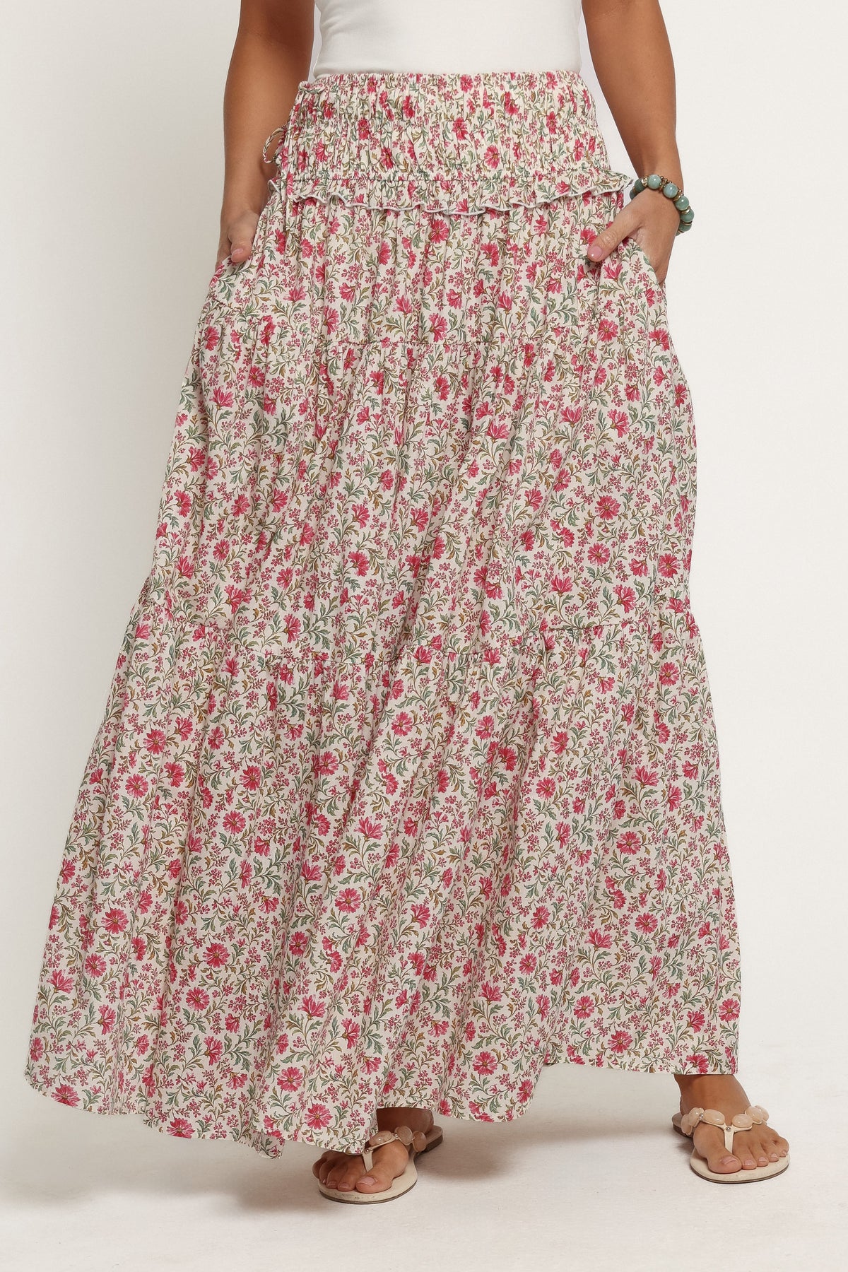 BOTTOMS Dakari Smocked Waist Maxi Skirt - Pink Green Floral