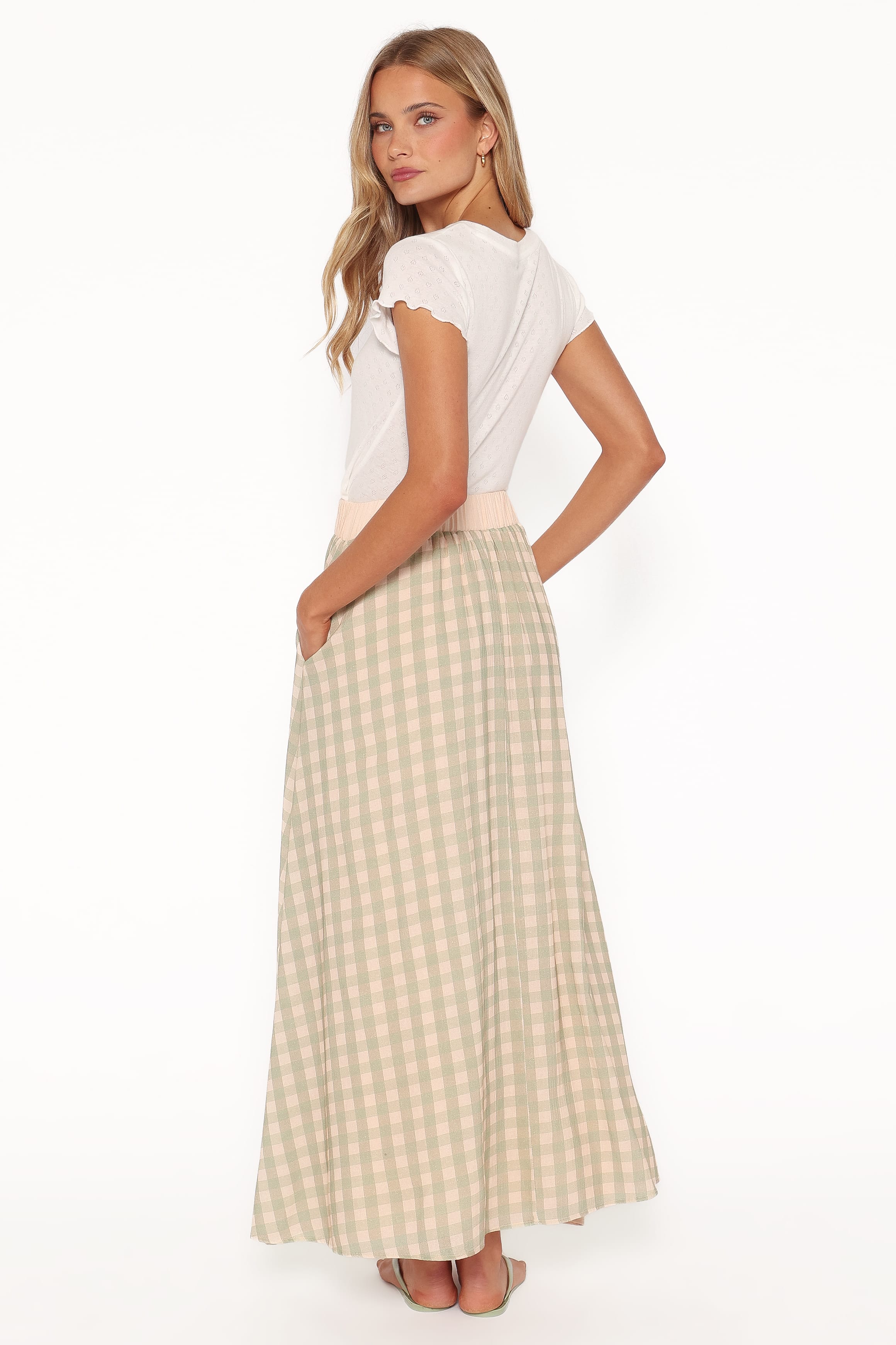 BOTTOMS Daroda Midi Circle Skirt - Green/Pink Gingham