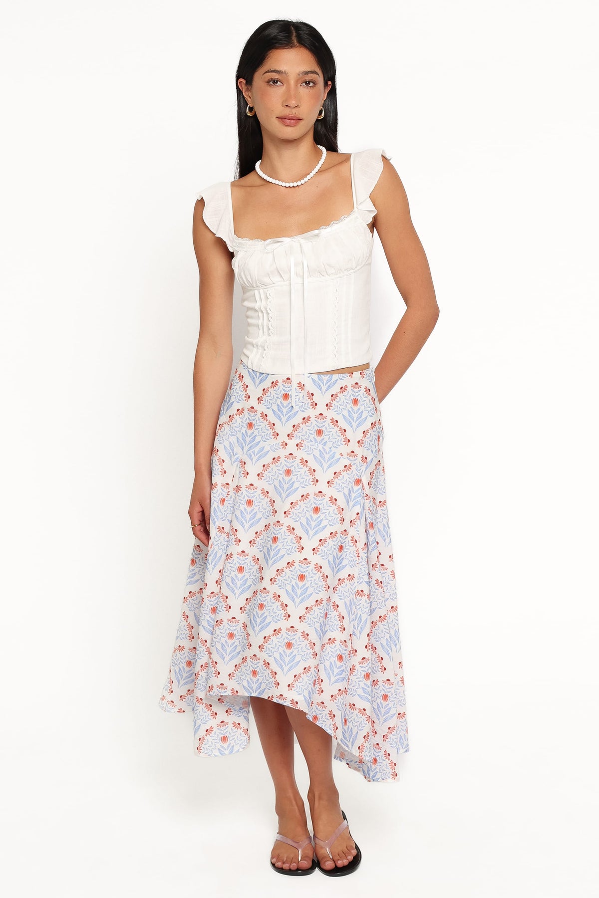 BOTTOMS Dennie Hanky Hem Skirt - White Blue