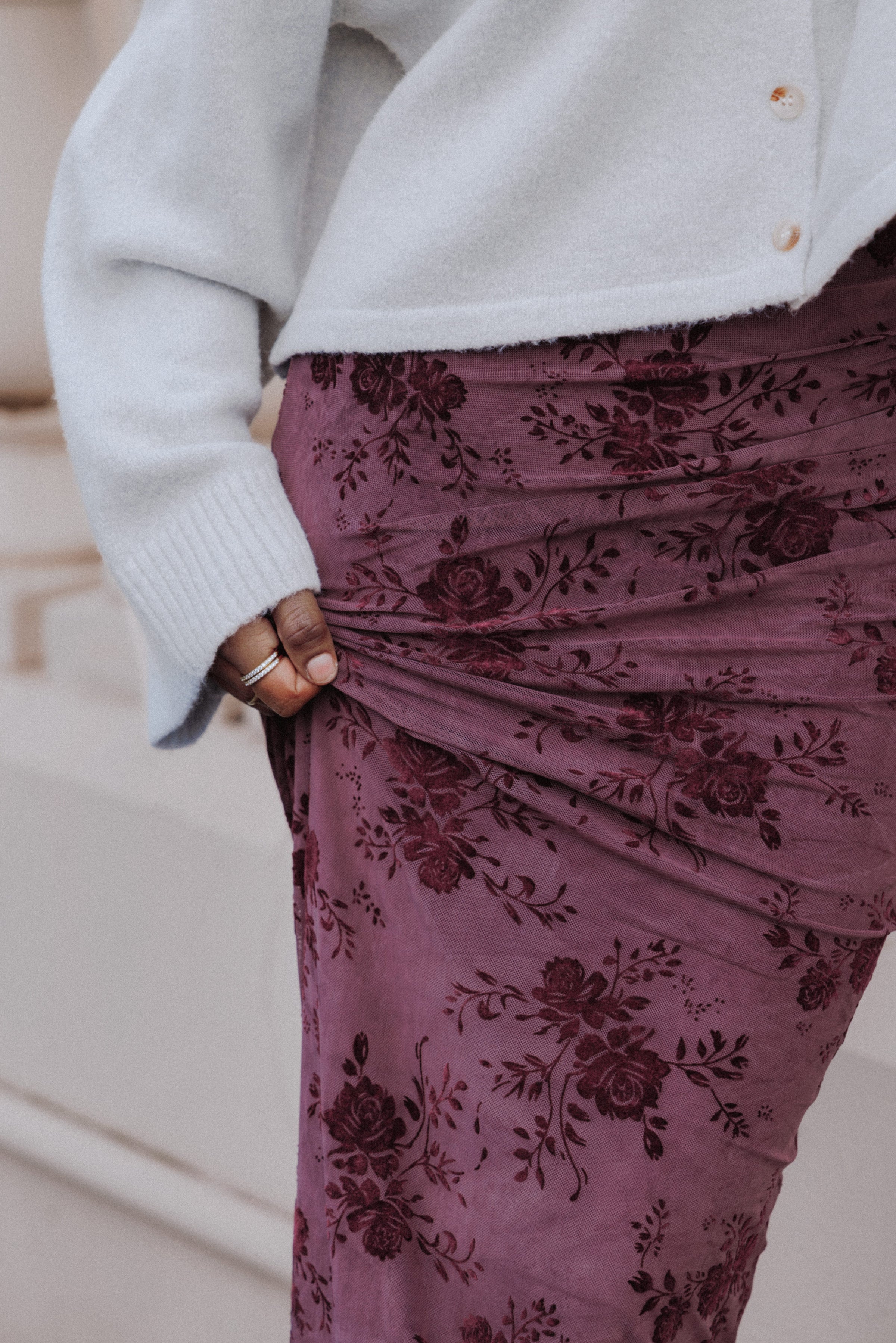 BOTTOMS Devona Gathered Maxi Skirt - Plum Burnout