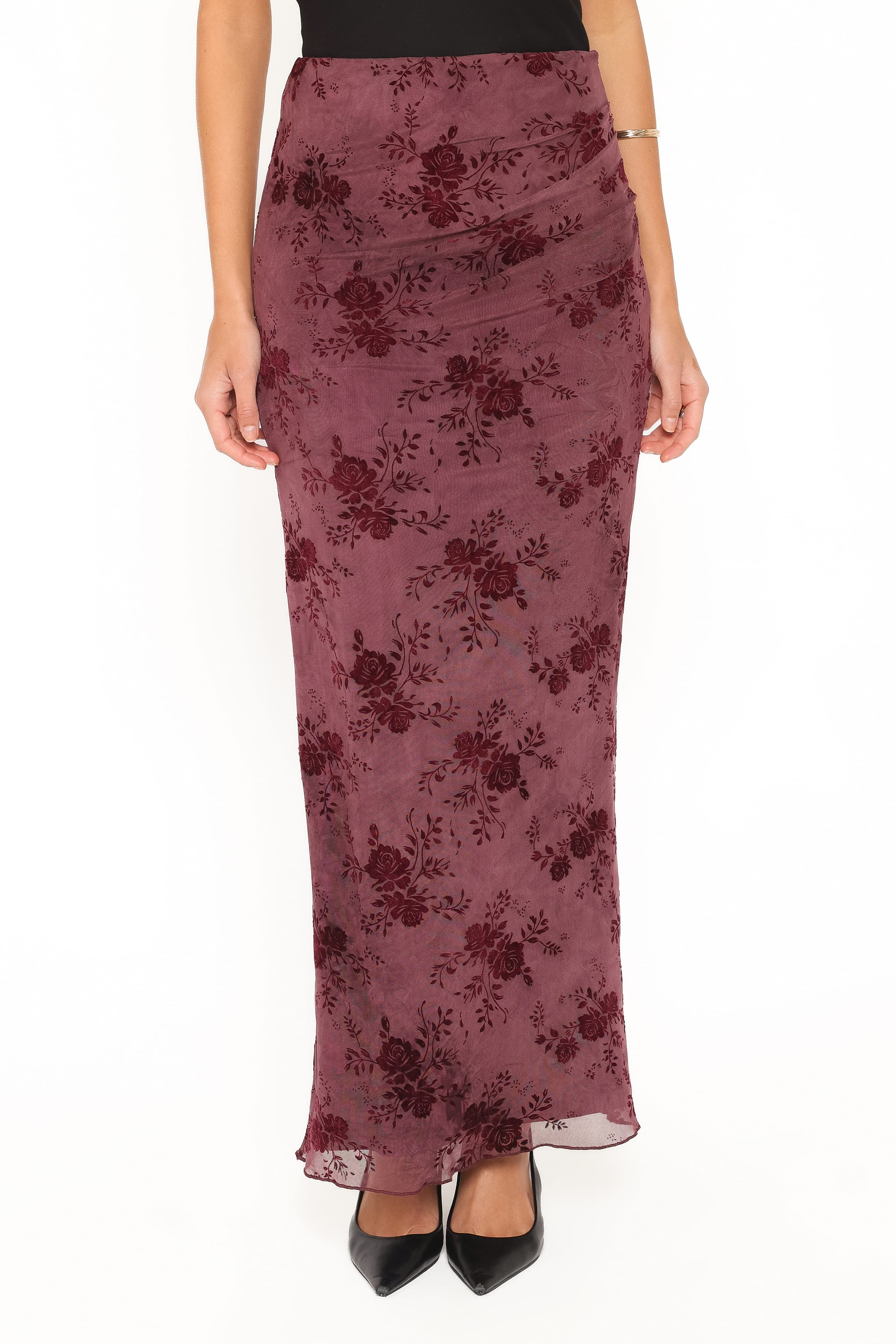 BOTTOMS Devona Gathered Maxi Skirt - Plum Burnout