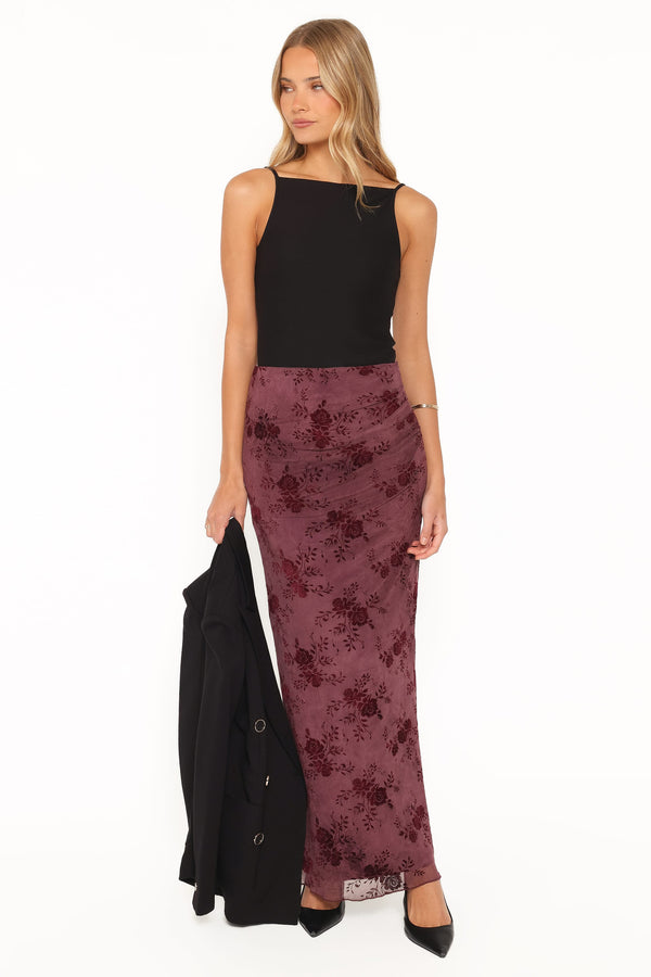 BOTTOMS Devona Gathered Maxi Skirt - Plum Burnout