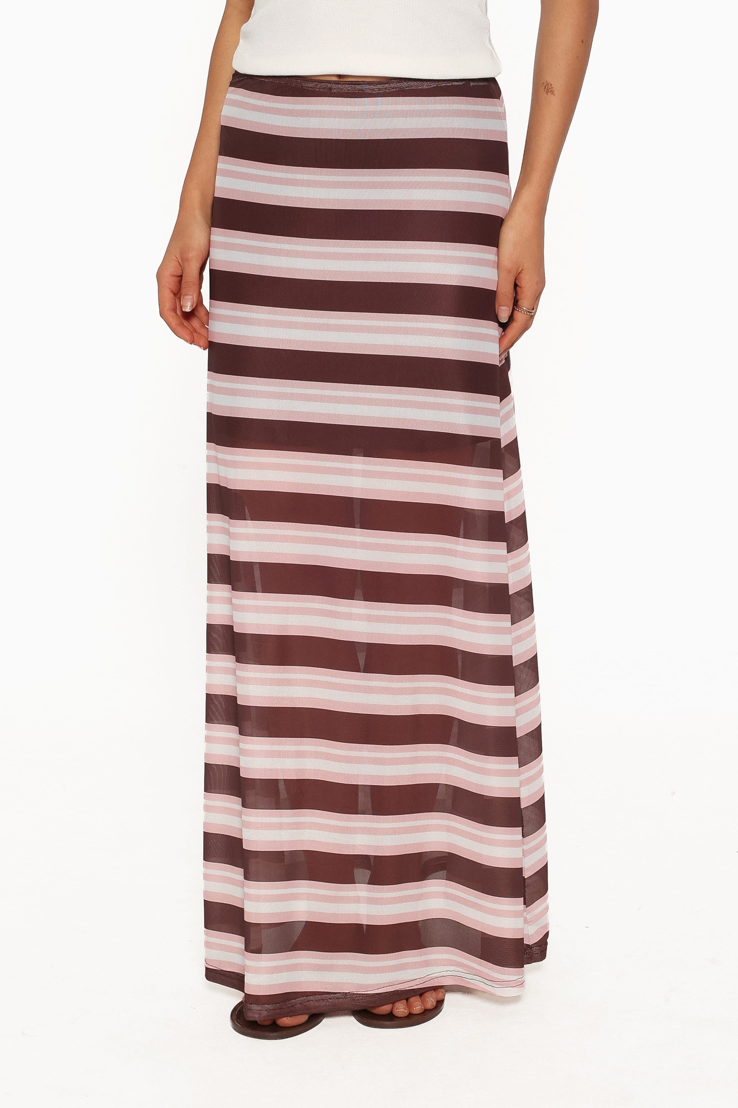 BOTTOMS Dia Mesh Column Skirt - Pink/Brown Stripe