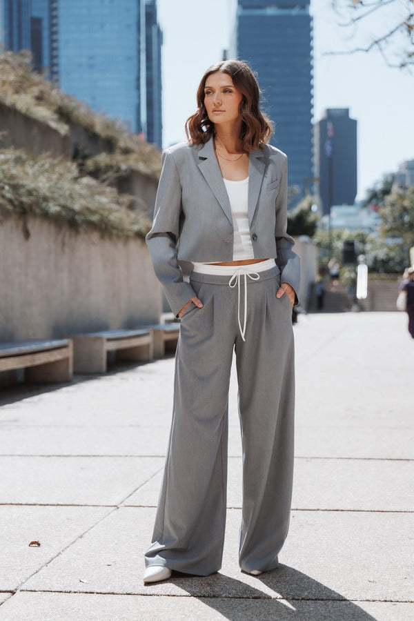 BOTTOMS Drapey Double Waistband Relaxed Trousers - Heather Grey