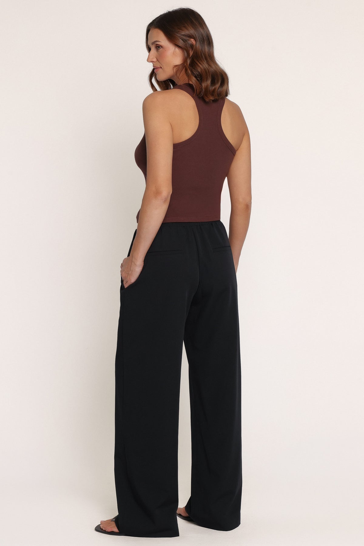 BOTTOMS Drapey Elastic Waist Wide Leg Pants - Black